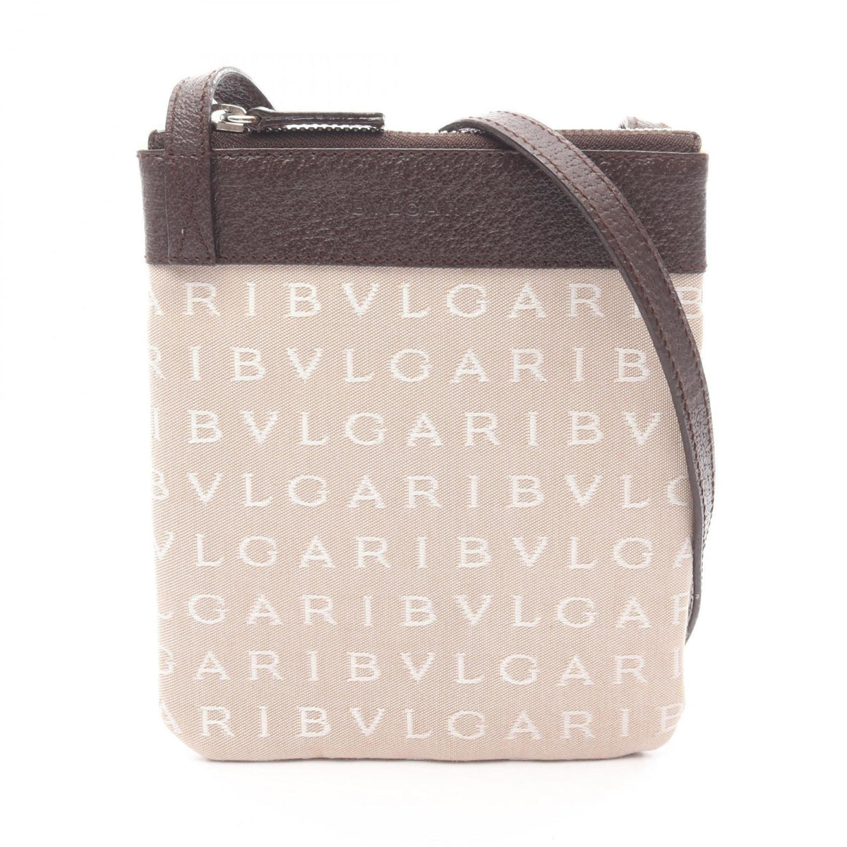 Bvlgari Beige Brown White Canvas Leather Handbag Shoulder Bag (Pre-Owned)