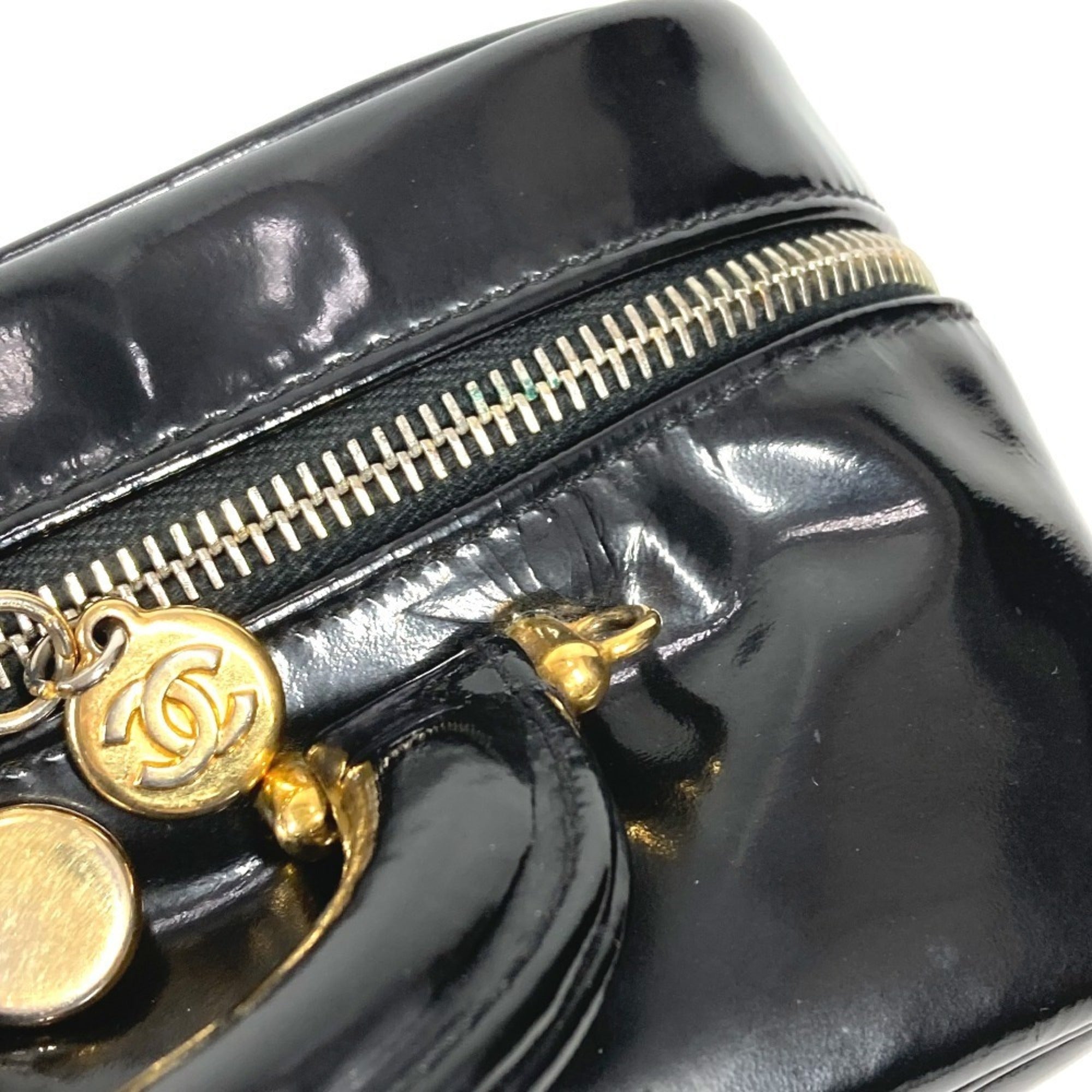 Chanel Black Leather Handbag Shoulder Bag Vanity Bag (Pre-Owned)