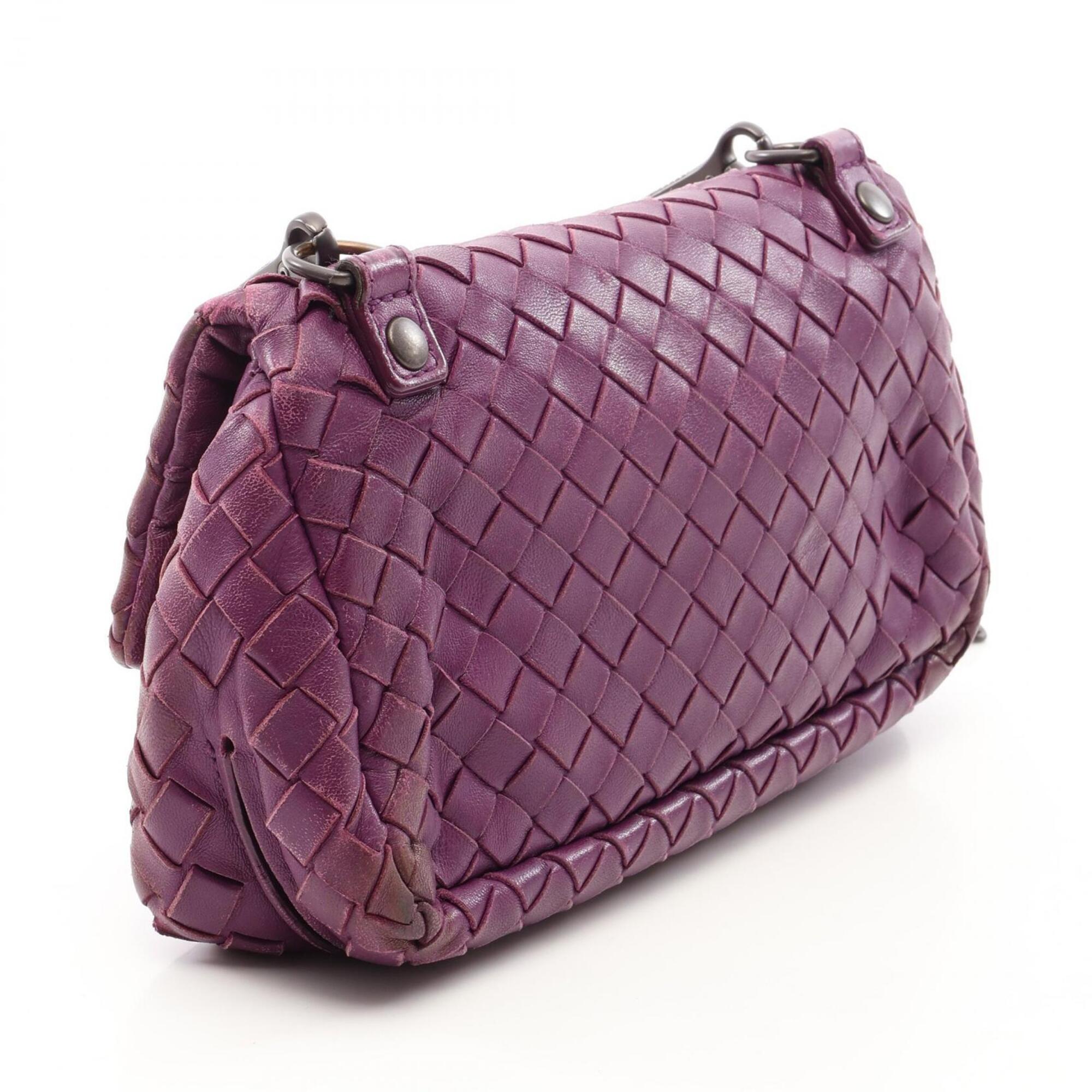 Bottega Veneta Intrecciato Purple Leather Handbag Shoulder Bag (Pre-Owned)