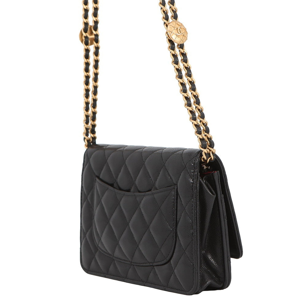 Chanel Black Grained Calfskin Chain/Shoulder Wallet (Pre-Owned)