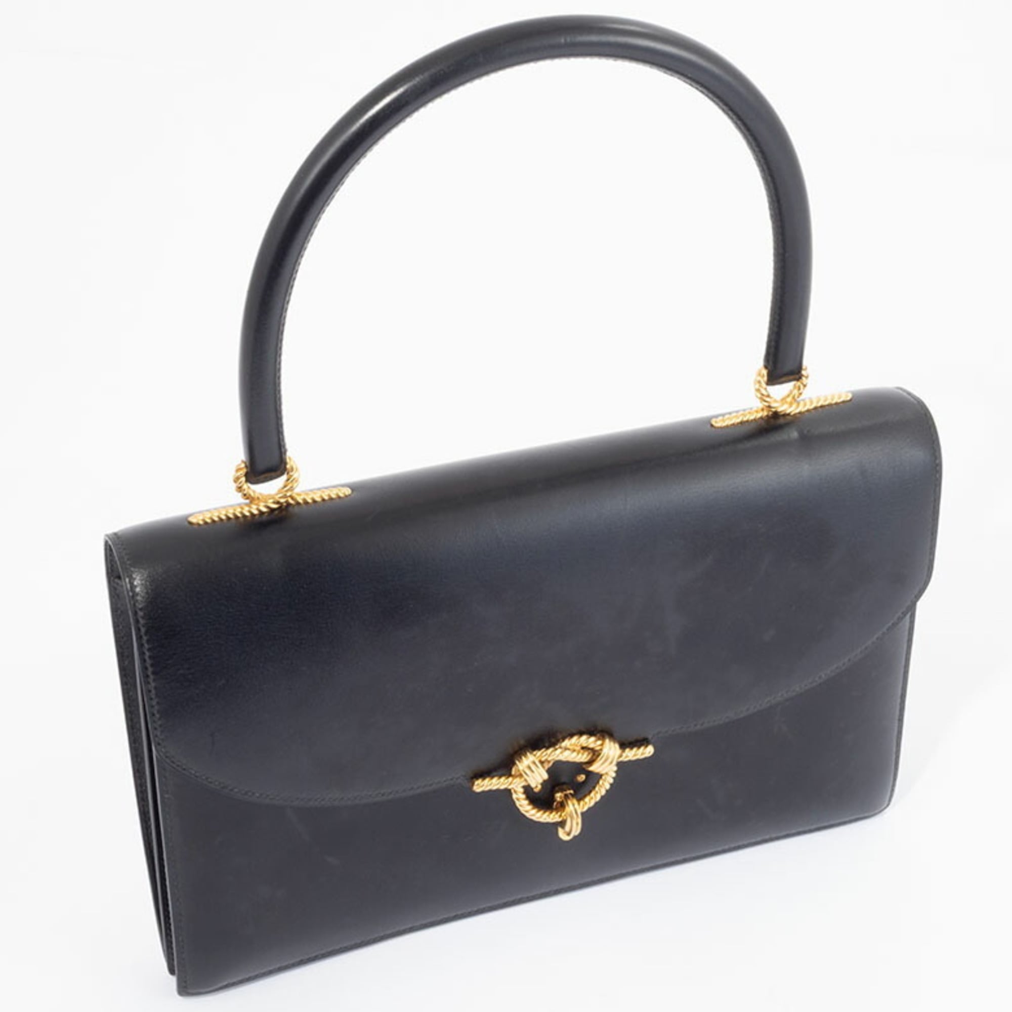 Hermes Black Box Calf Leather Handbag (Pre-Owned)