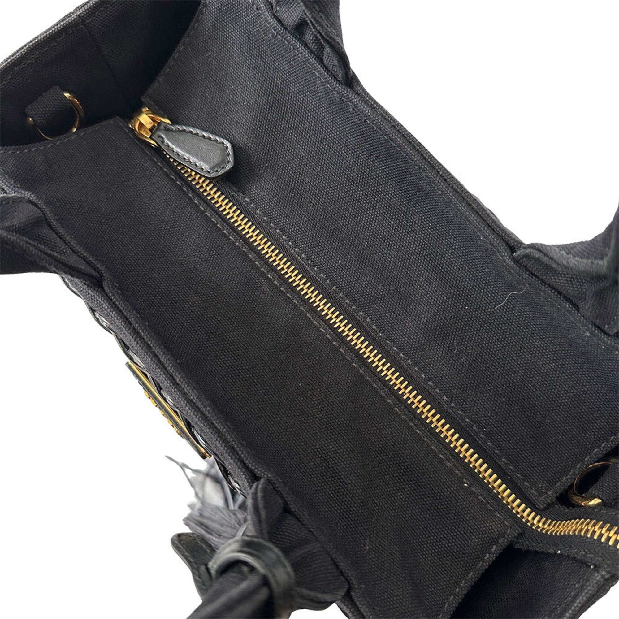 Prada Black Canvas Handbag Tote Bag (Pre-Owned)