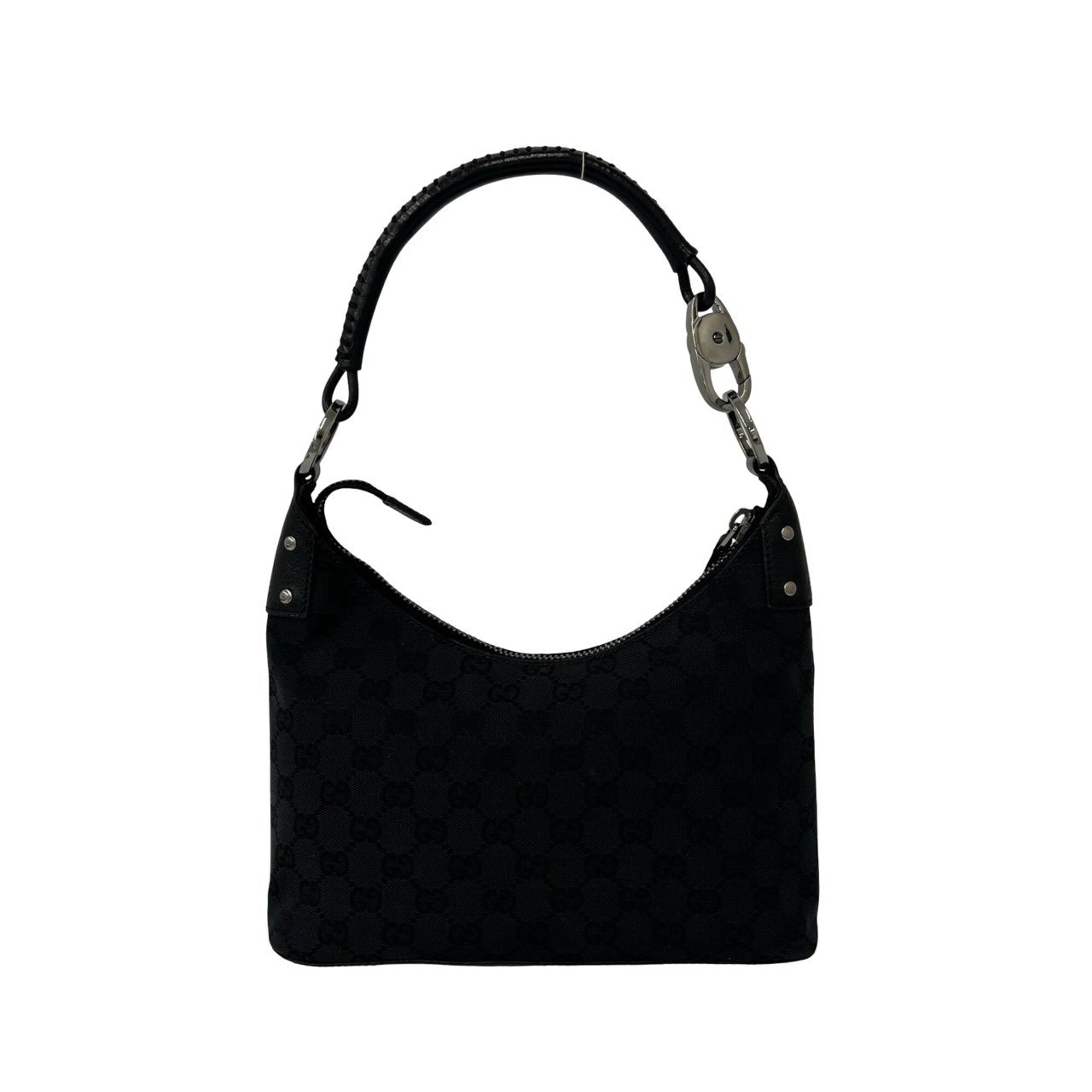 Gucci Black Canvas Leather Handbag Shoulder Bag (Pre-Owned)