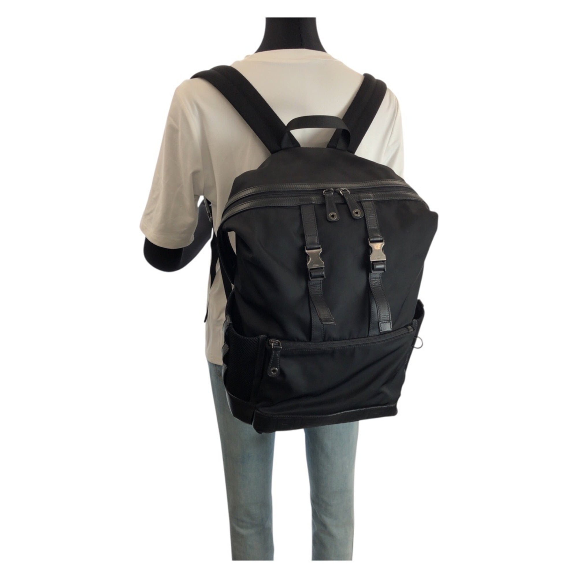 Fendi Black Nylon Leather Backpack (Pre-Owned)