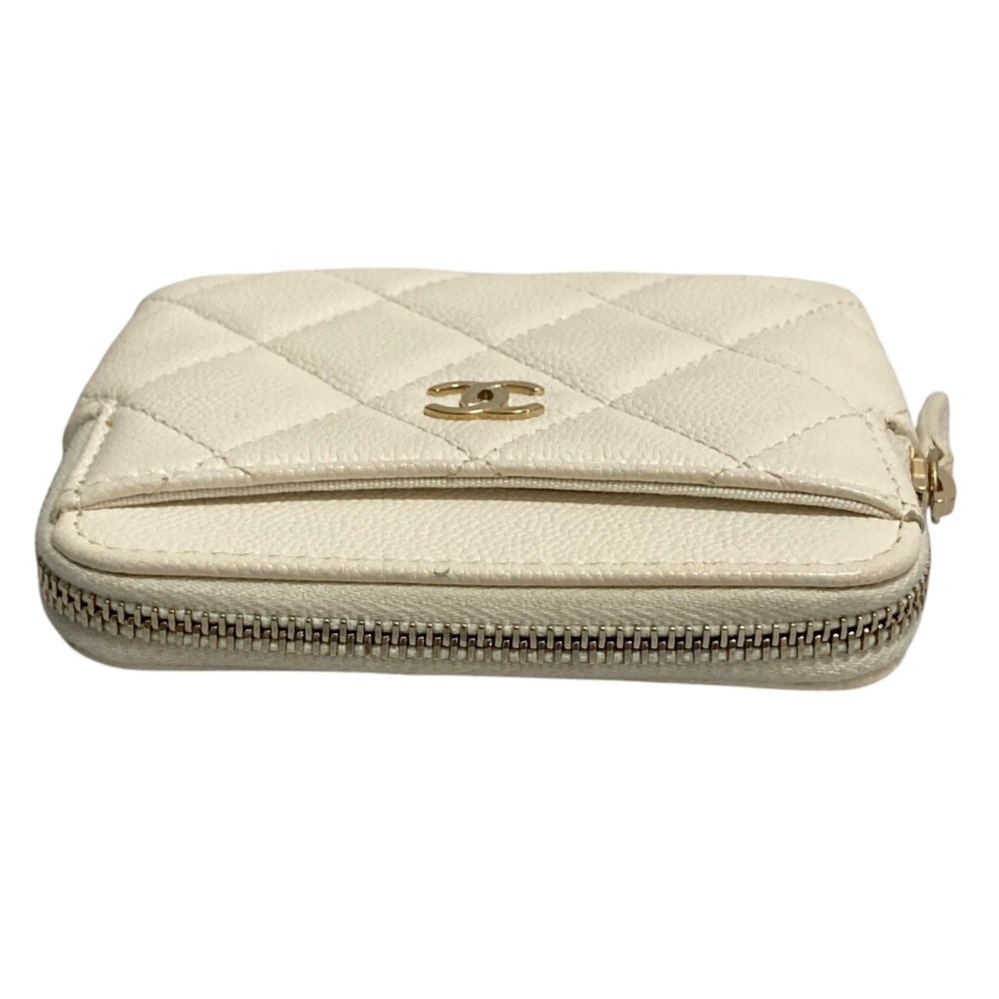 Chanel White Grained Calfskin Coin Purse/Coin Case (Pre-Owned)