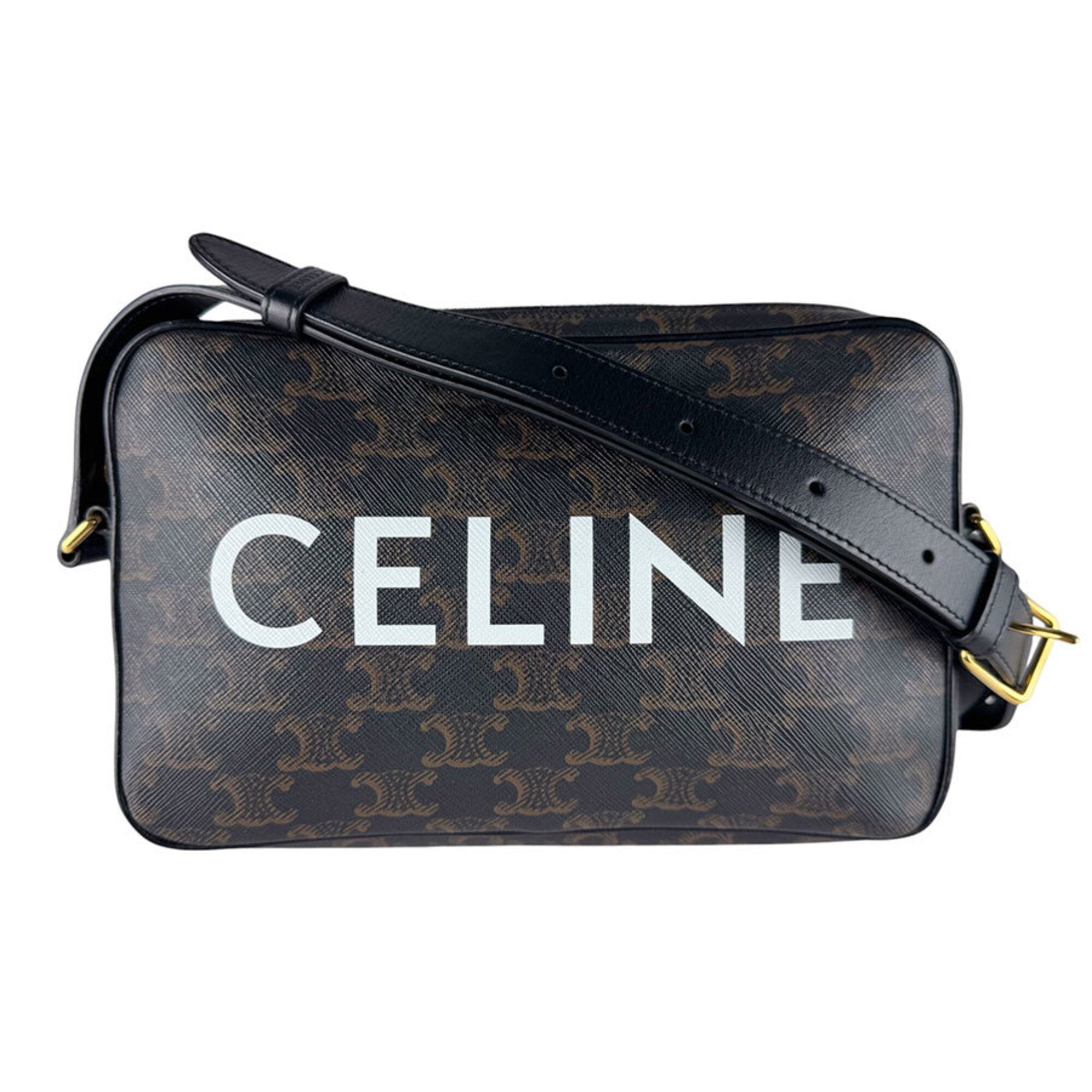 Celine Black Brown Coated Canvas Messenger Bag Shoulder Bag (Pre-Owned)