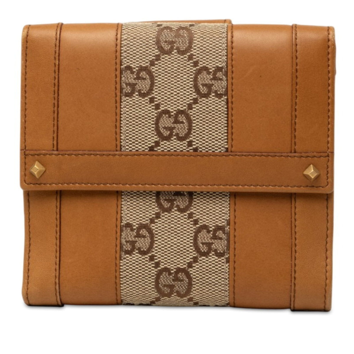 Gucci Beige Brown Leather Canvas Wallet (Bi-Fold) (Pre-Owned)