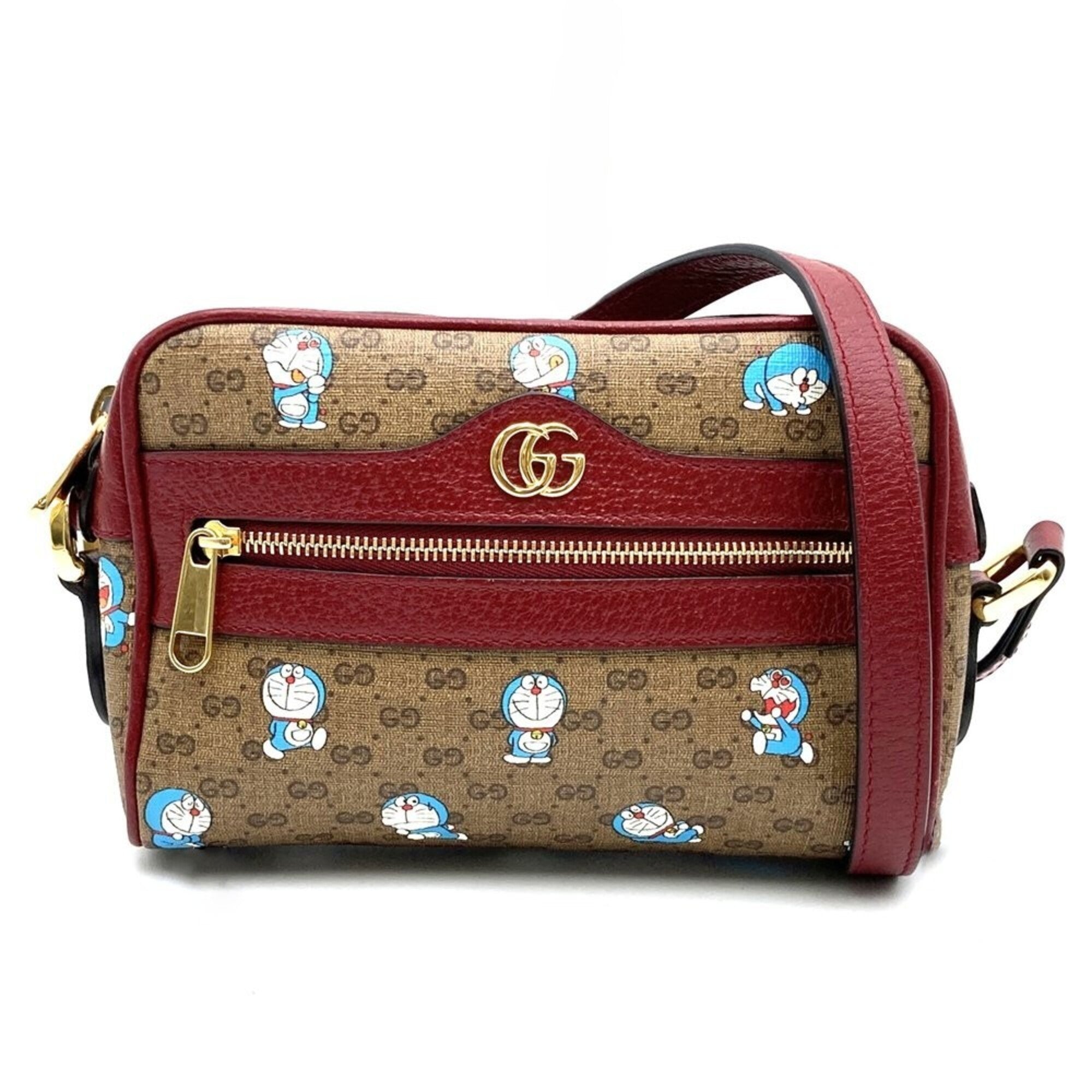 Gucci Brown Red Color Micro Gg Leather Shoulder Bag (Pre-Owned)