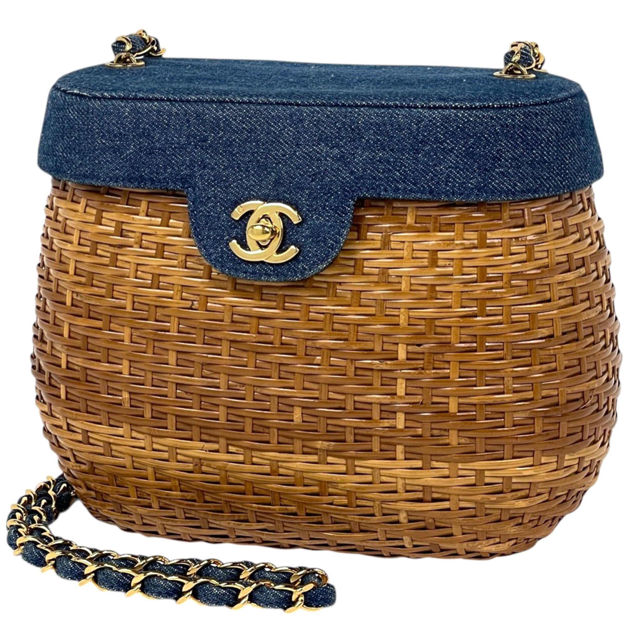 Chanel Blue Brown Denim Wisteria Vine Shoulder Bag (Pre-Owned)