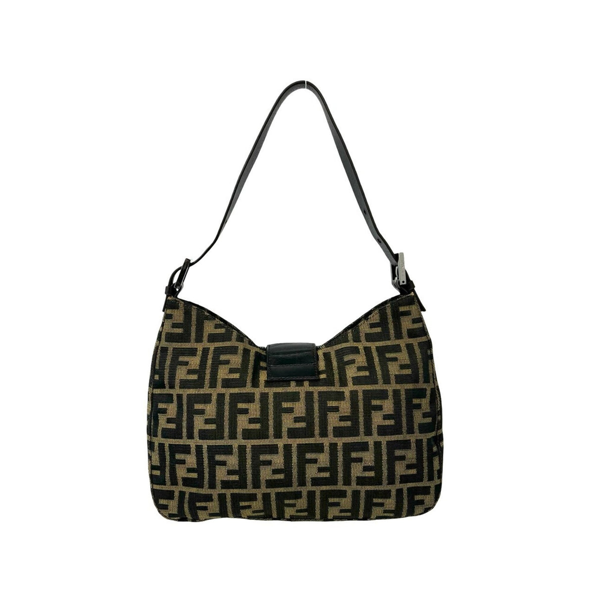 Fendi Black Brown Canvas Leather Shoulder Bag Tote Bag (Pre-Owned)