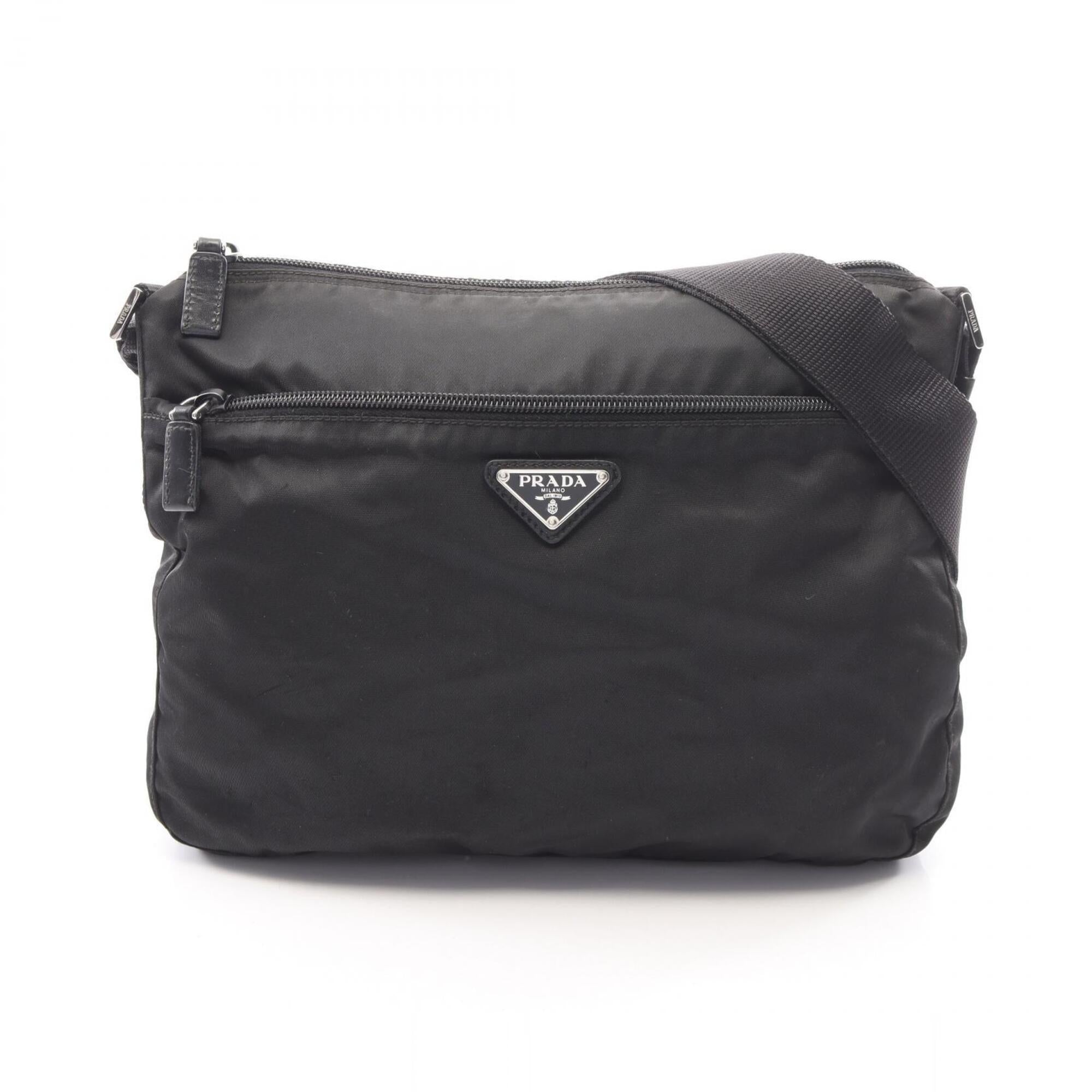 Prada Black Nylon Leather Handbag Shoulder Bag (Pre-Owned)