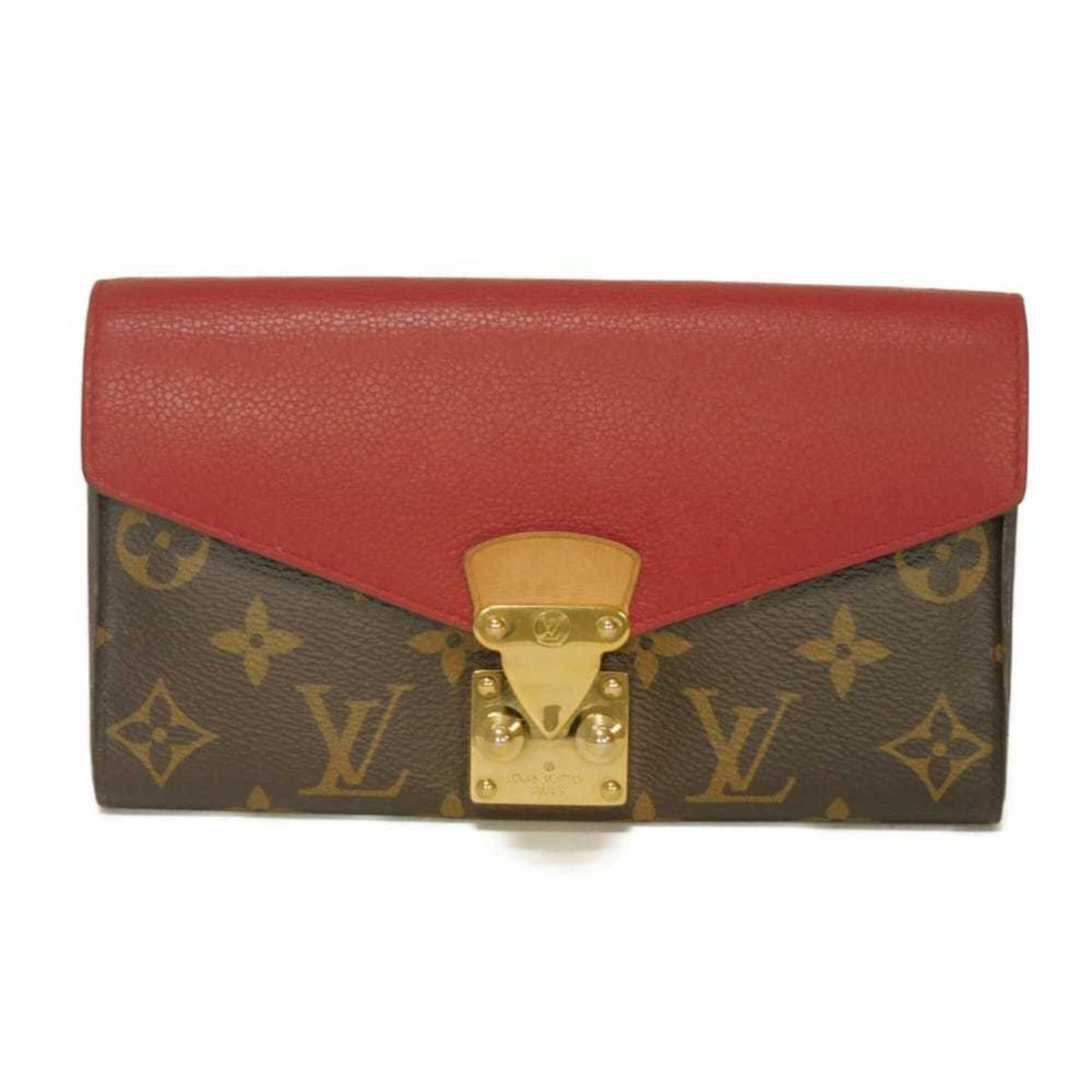 Louis Vuitton Brown Cerise Red Color Monogram Canvas Leather Long Wallet (Tri-Fold) (Pre-Owned)