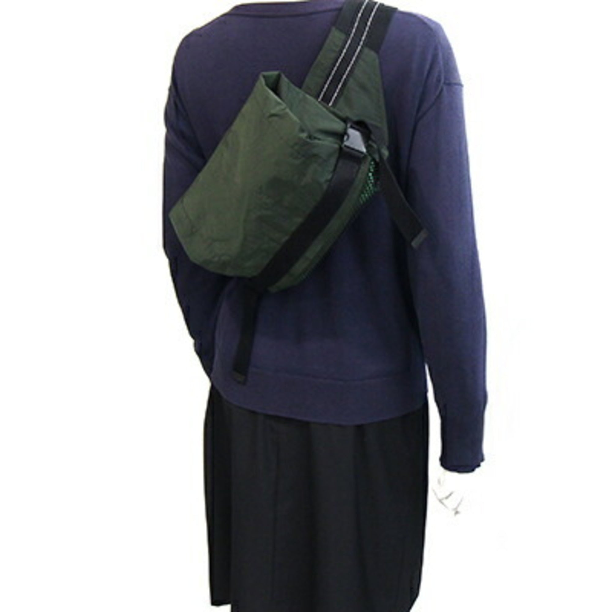 Bottega Veneta Black Dark Green Nylon Leather Fanny Pack Sling Bag (Pre-Owned)