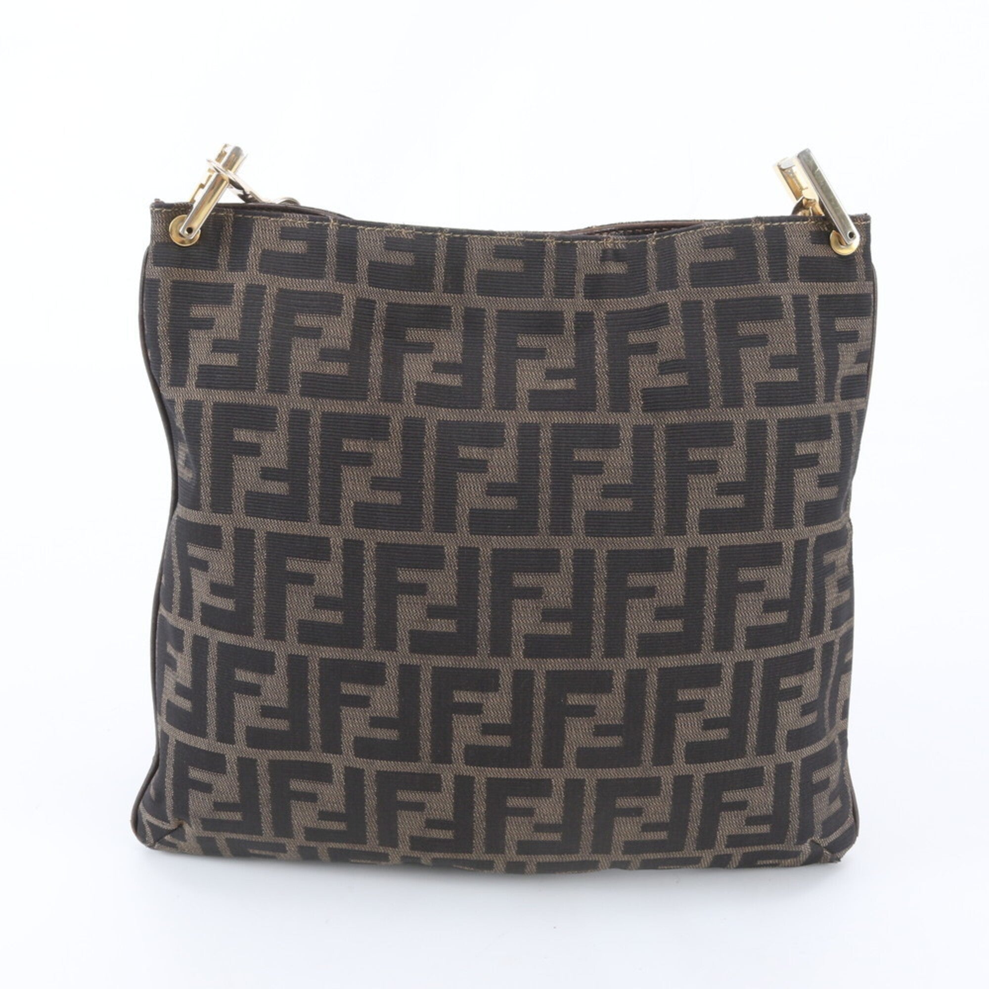 Fendi Black Brown Leather Nylon Messenger Bag Shoulder Bag Tote Bag (Pre-Owned)