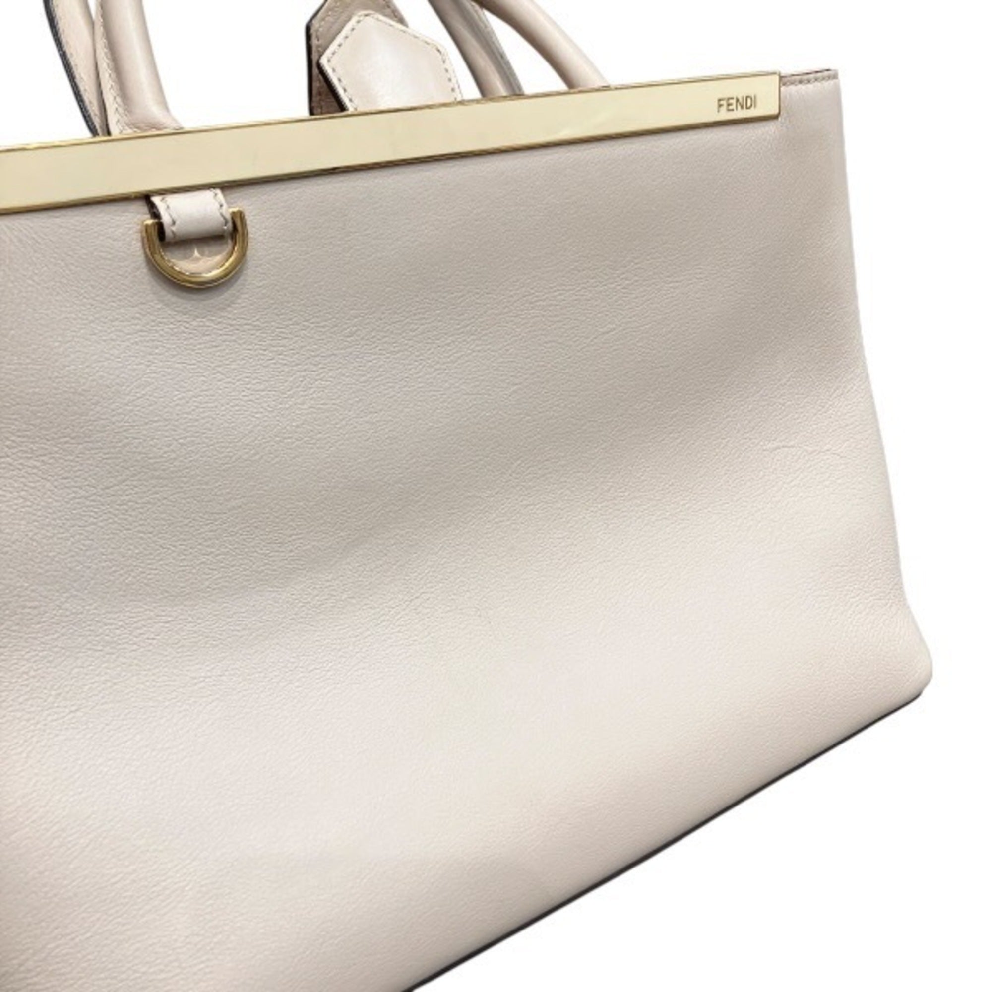 Fendi 2Jours Beige White Leather Handbag (Pre-Owned)