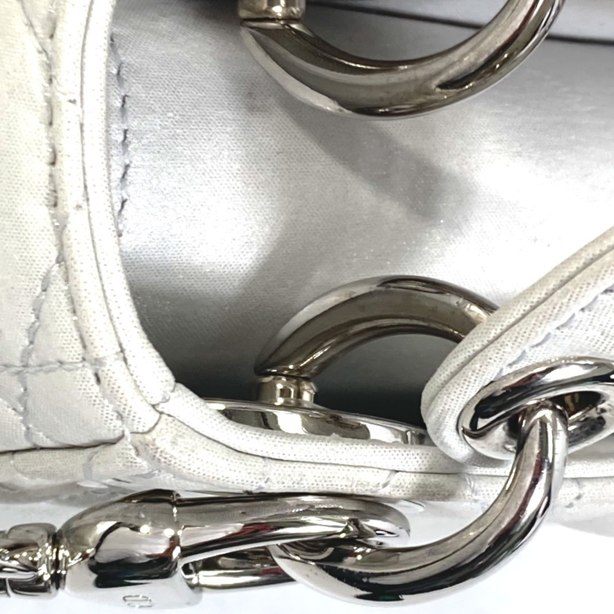 Christian Dior Lady Dior Metallic Gray Leather Handbag Shoulder Bag (Pre-Owned)