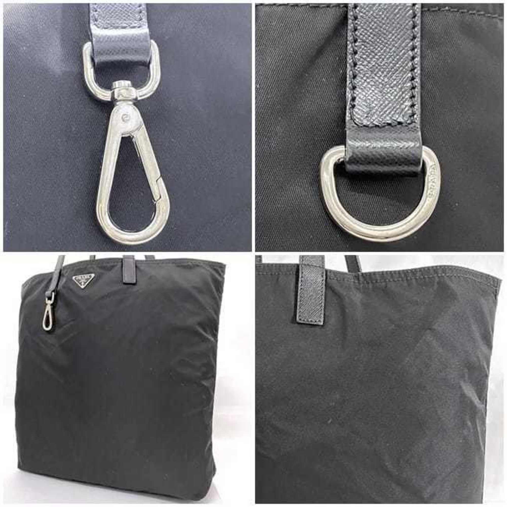 Prada Black Nero Nylon Leather Tote Bag (Pre-Owned)