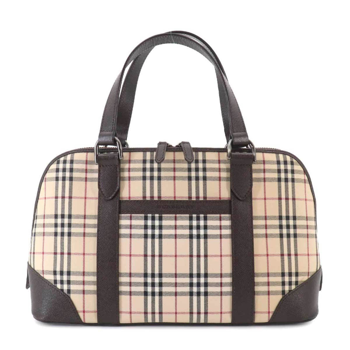 Burberry Beige Brown Canvas Leather Boston Bag Handbag (Pre-Owned)