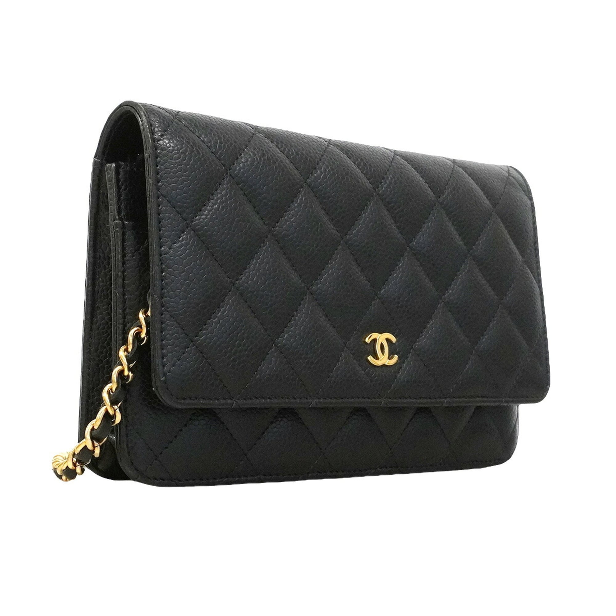 Chanel Black Grained Calfskin Chain/Shoulder Wallet (Pre-Owned)