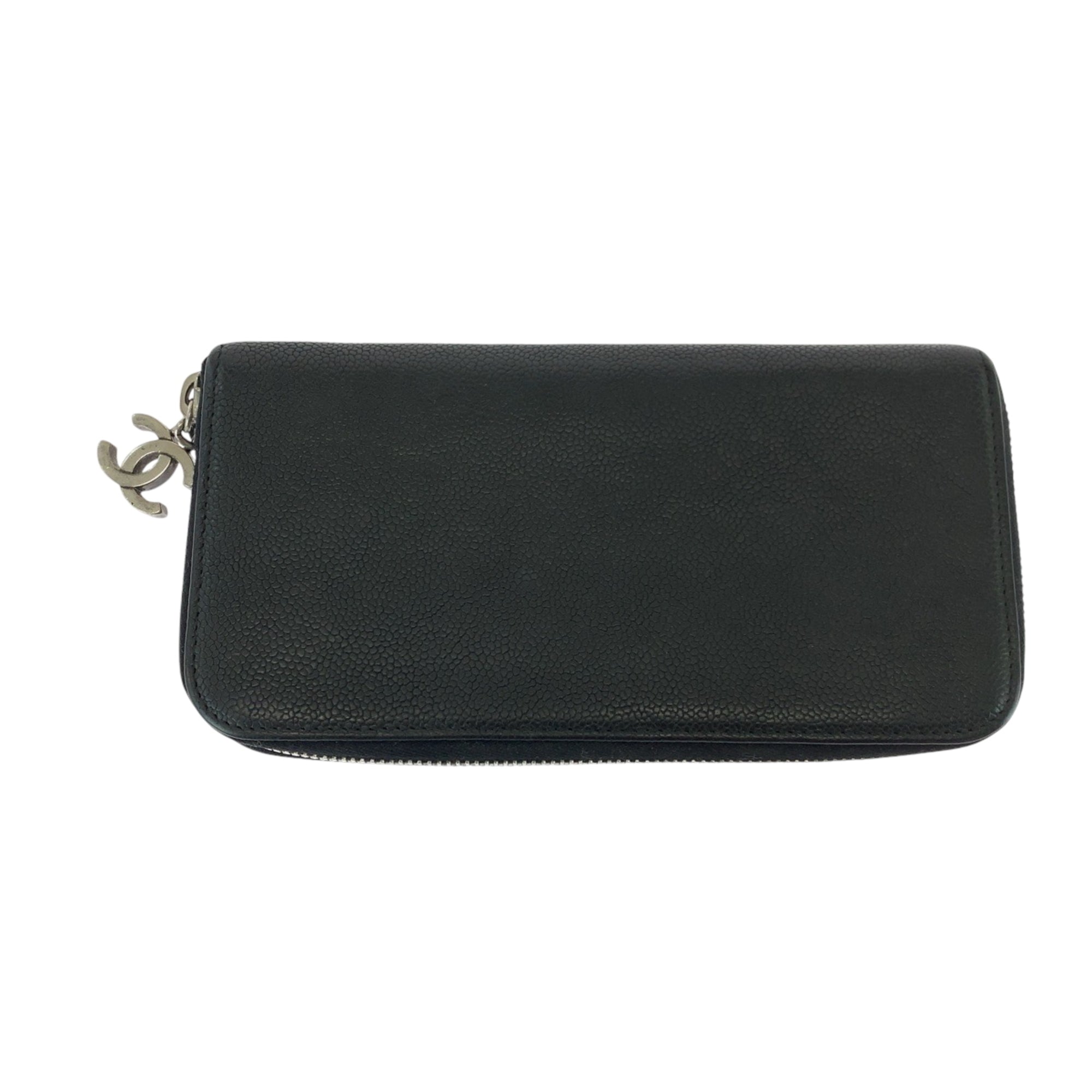 Chanel Black Grained Calfskin Long Wallet (Bi-Fold) (Pre-Owned)