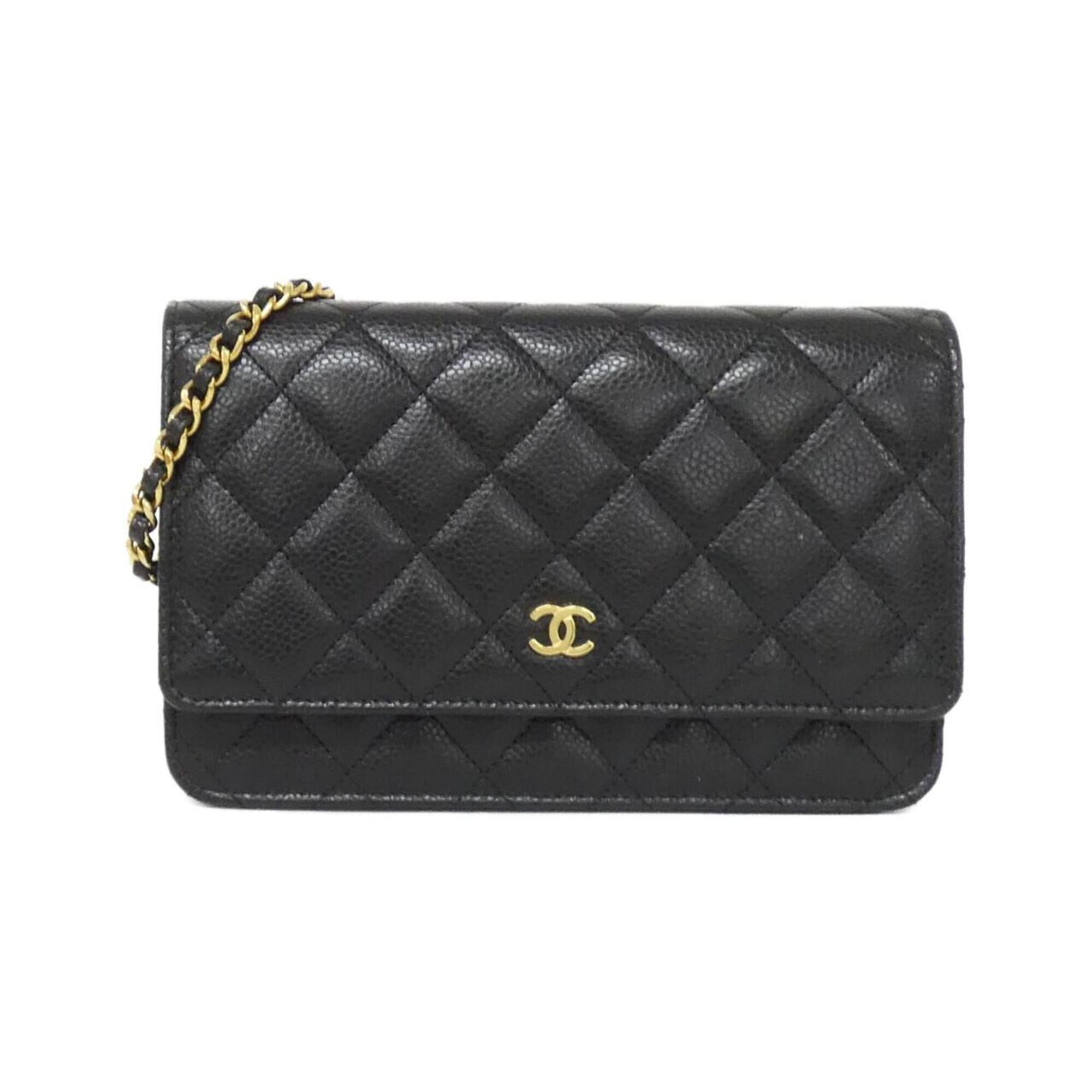 Chanel Black Bordeaux Grained Calfskin Chain/Shoulder Wallet (Pre-Owned)