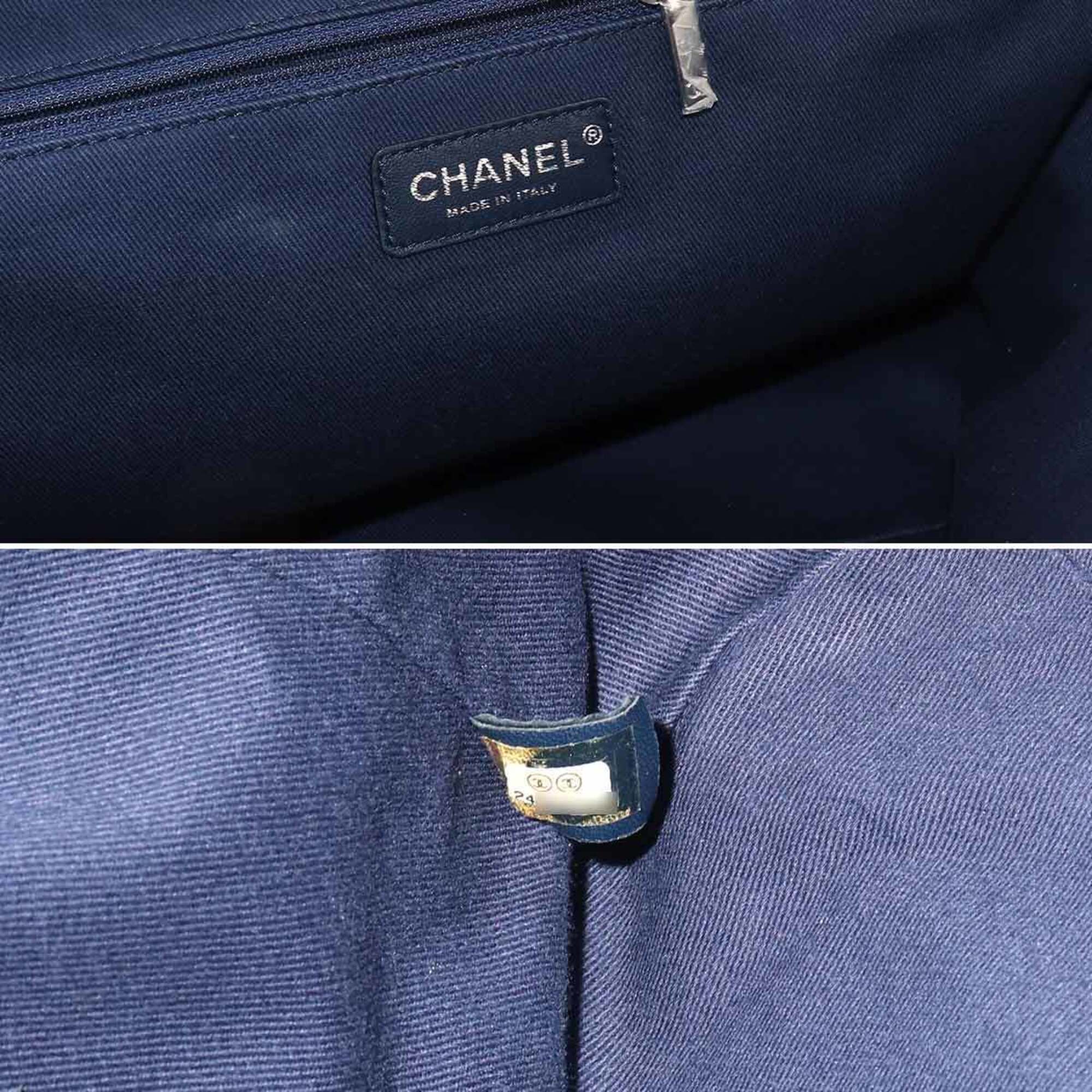 Chanel Blue Denim Leather Shoulder Bag Tote Bag (Pre-Owned)