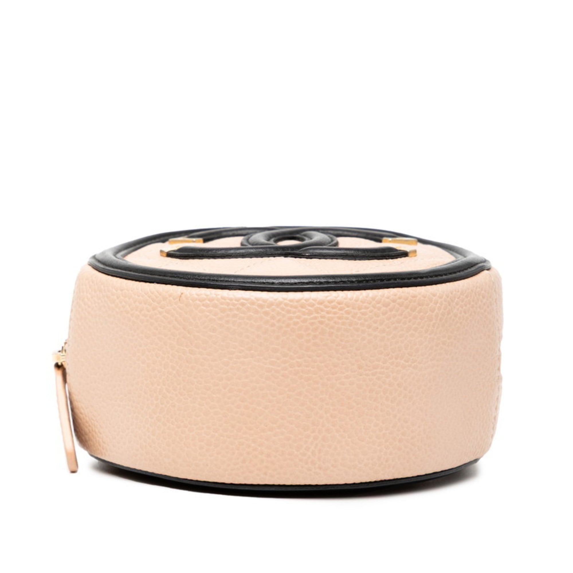 Chanel Beige Black Grained Calfskin Shoulder Bag (Pre-Owned)