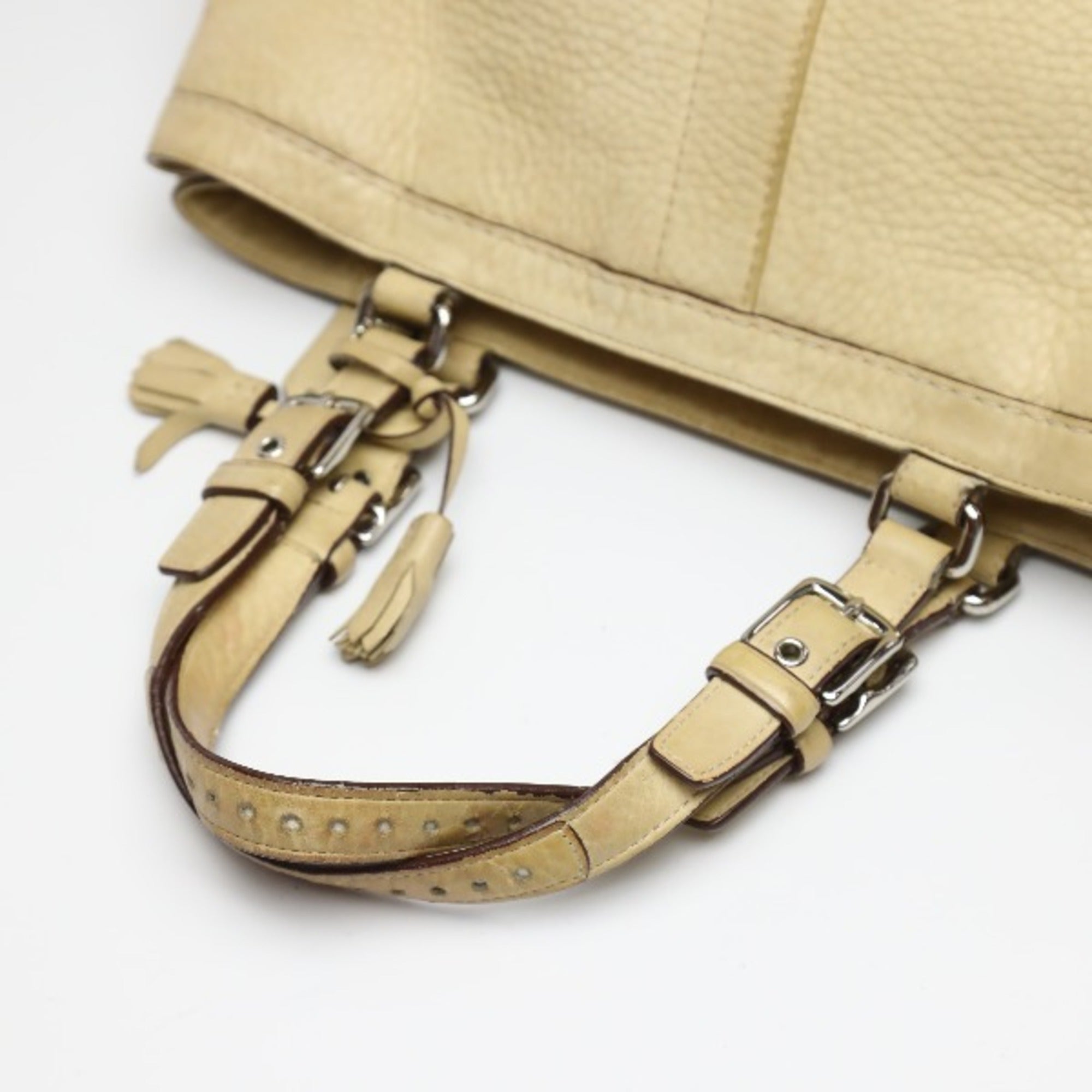 Coach Beige Leather Handbag Tote Bag (Pre-Owned)