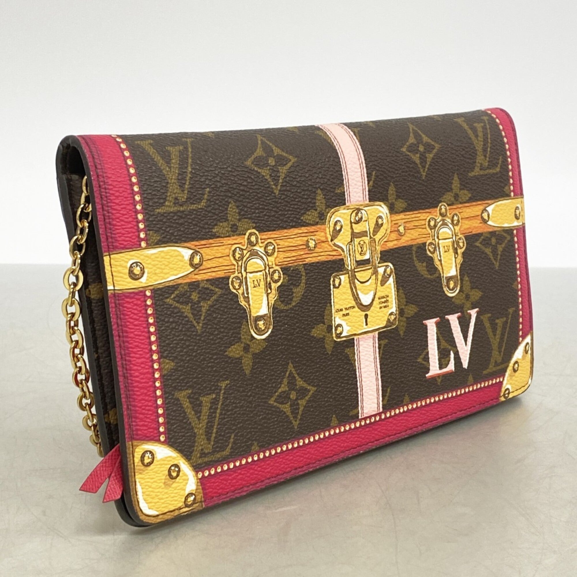 Louis Vuitton Brown Pink Chain/Shoulder Wallet (Pre-Owned)