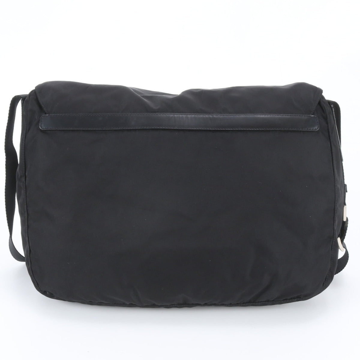 Prada Black Leather Nylon Messenger Bag Shoulder Bag (Pre-Owned)