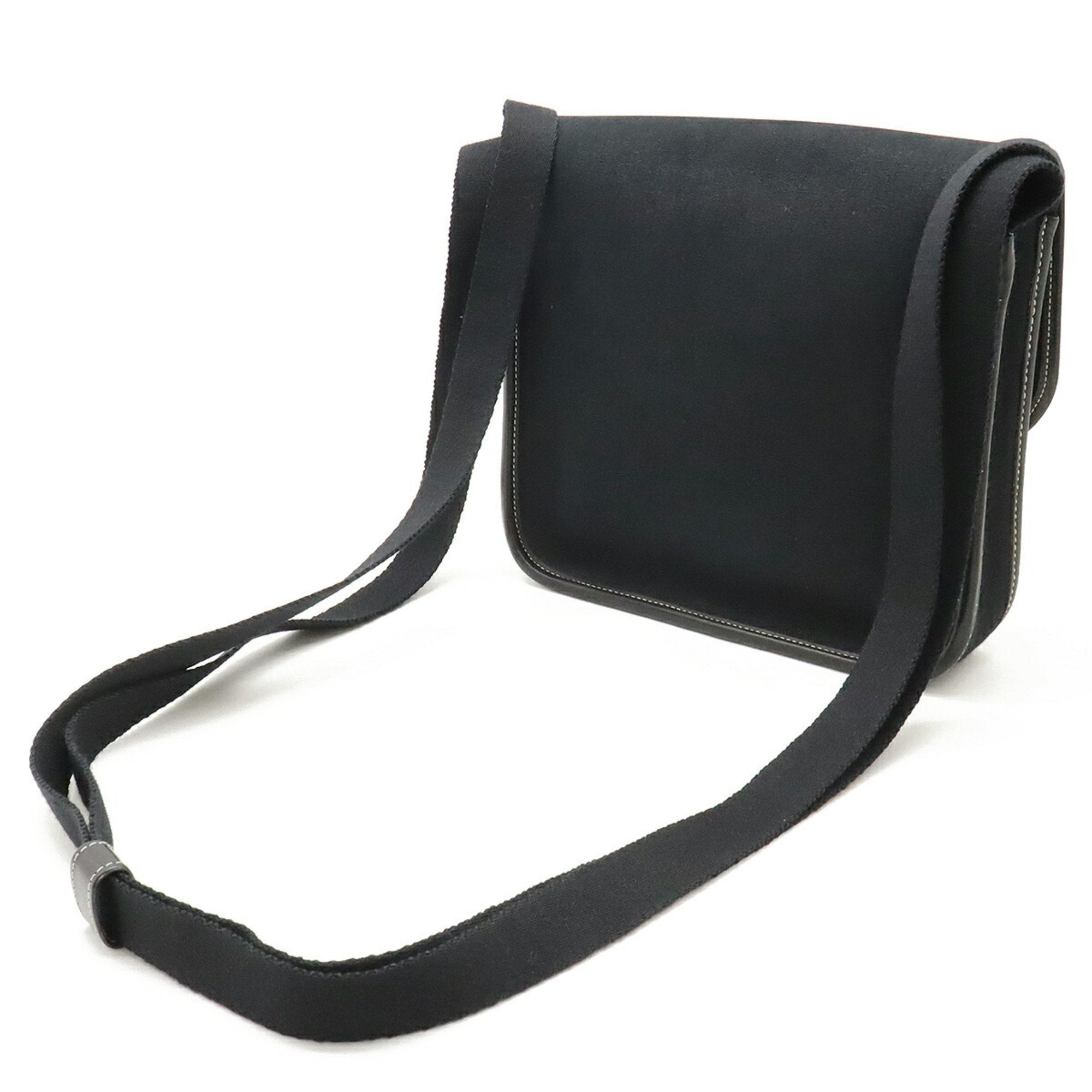 Hermes Buenaventura Black Toile Officier Leather Shoulder Bag (Pre-Owned)