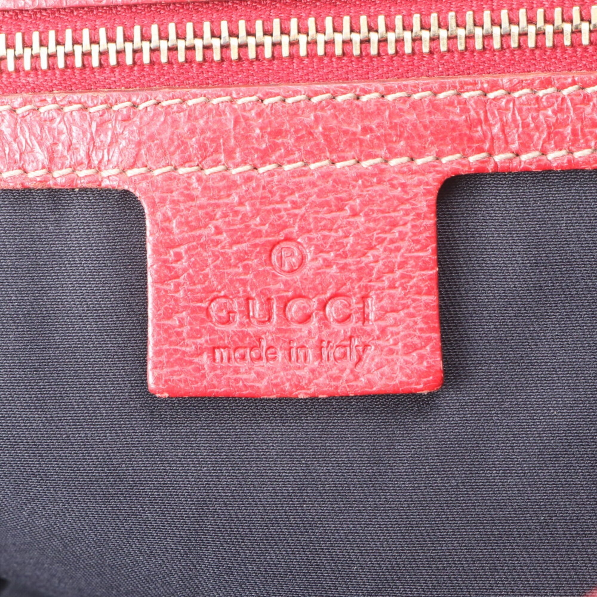 Gucci Beige Navy Red Color Leather Canvas Handbag Shoulder Bag Tote Bag (Pre-Owned)