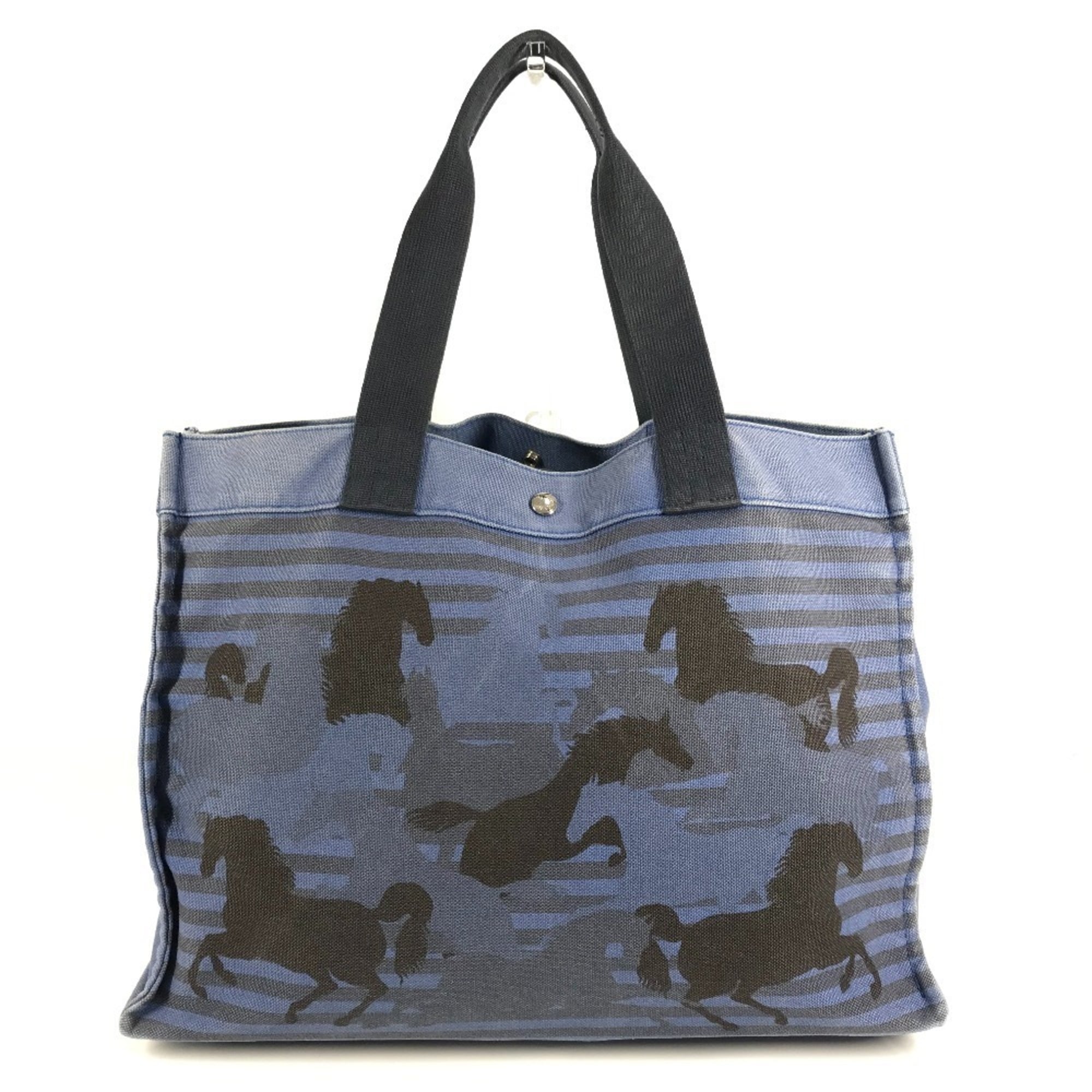 Hermes Black Blue Cotton Handbag Pouch Shoulder Bag Tote Bag (Pre-Owned)