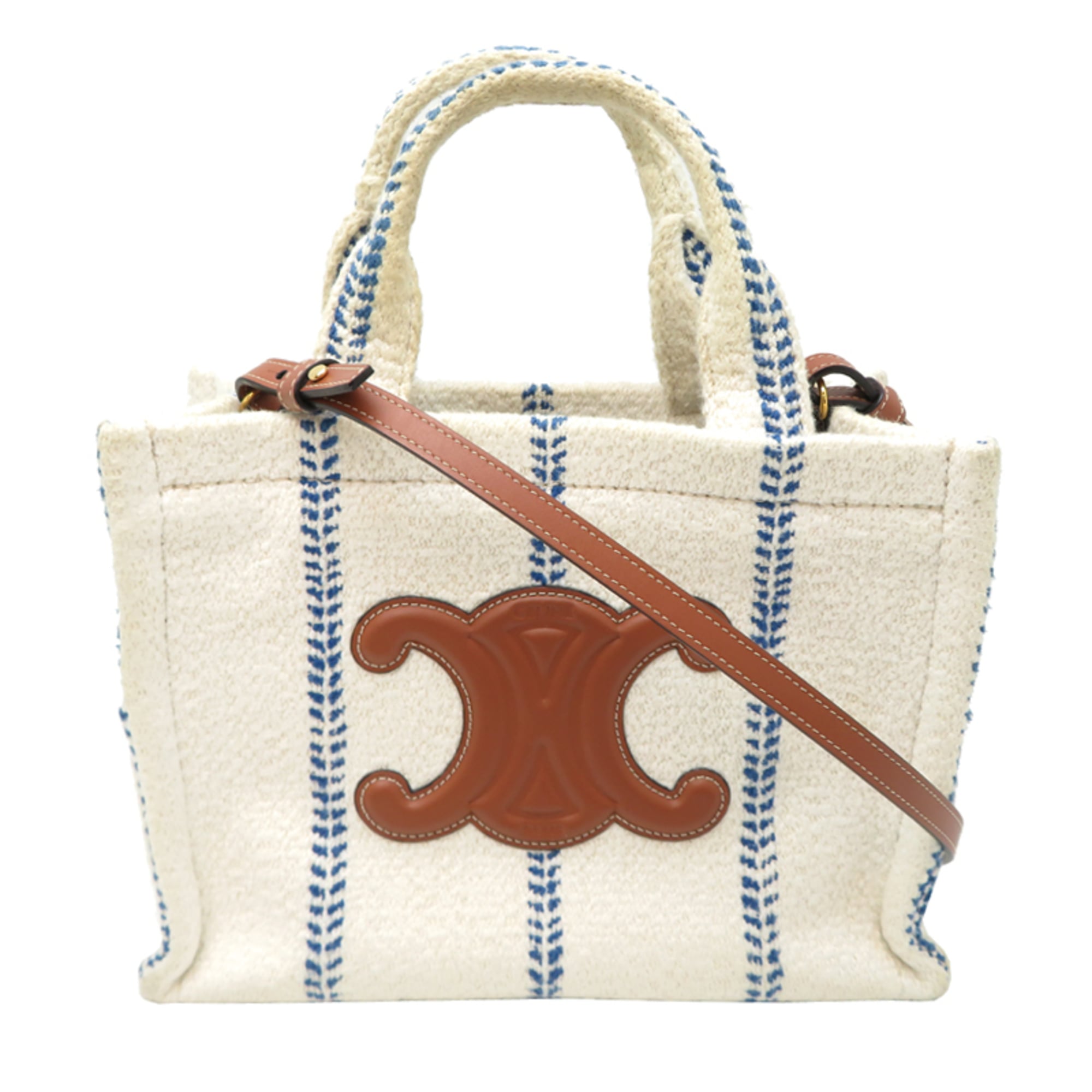 Celine Blue Brown White Cotton Leather Handbag (Pre-Owned)
