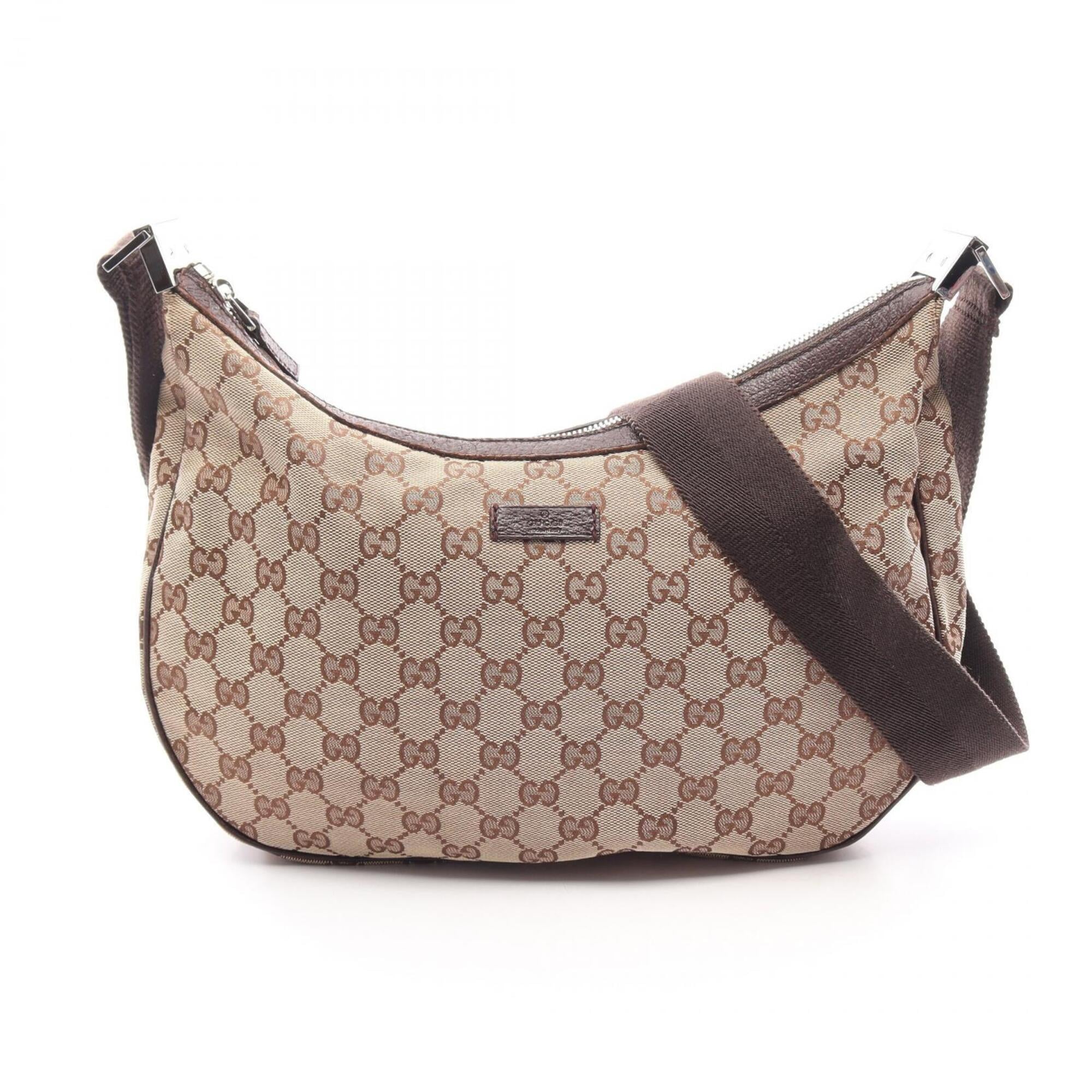 Gucci Beige Brown Canvas Leather Shoulder Bag (Pre-Owned)