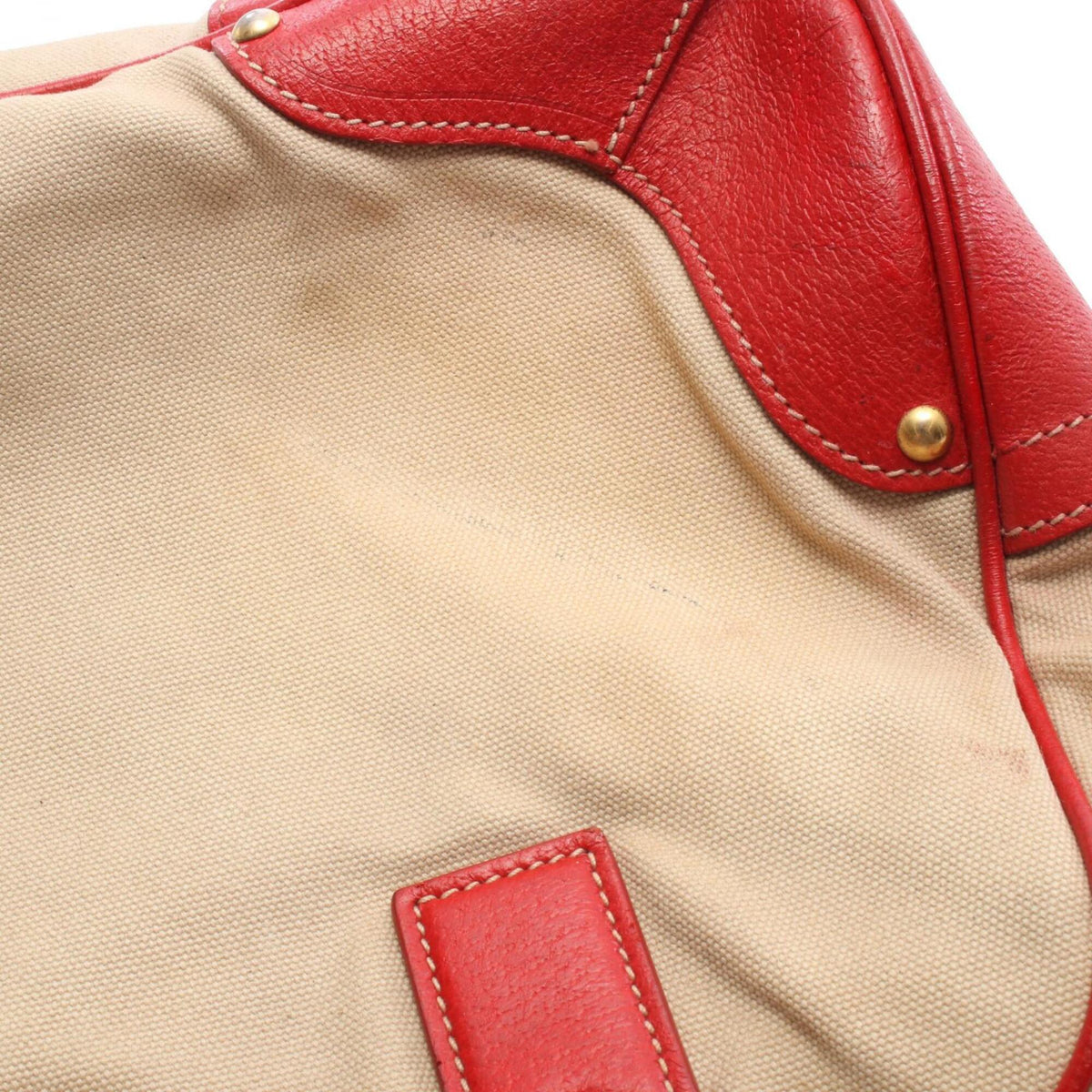 Prada Beige Red Color Canvas Leather Handbag (Pre-Owned)
