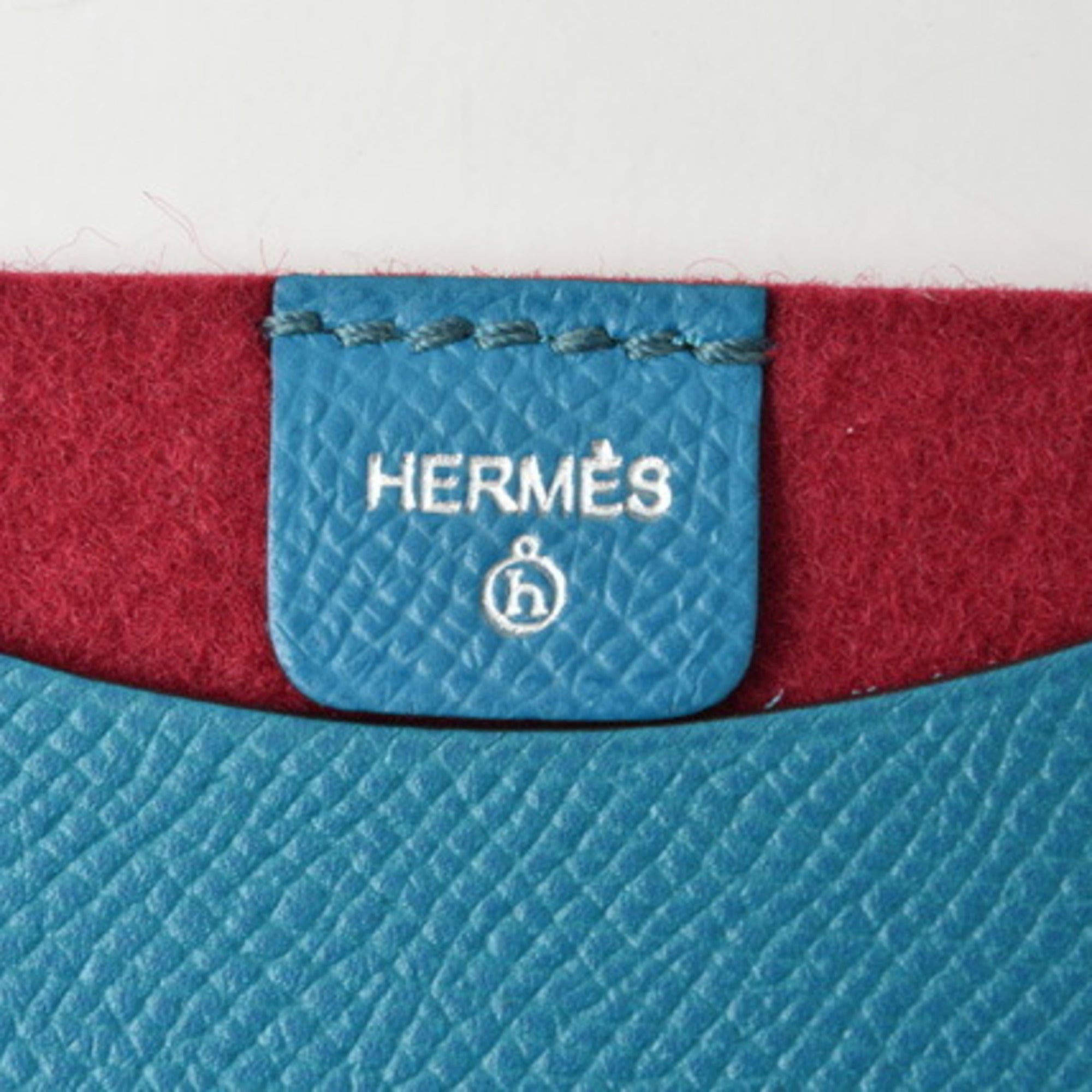 Hermes Blue Red Color Epsom Leather Felt Pouch (Pre-Owned)