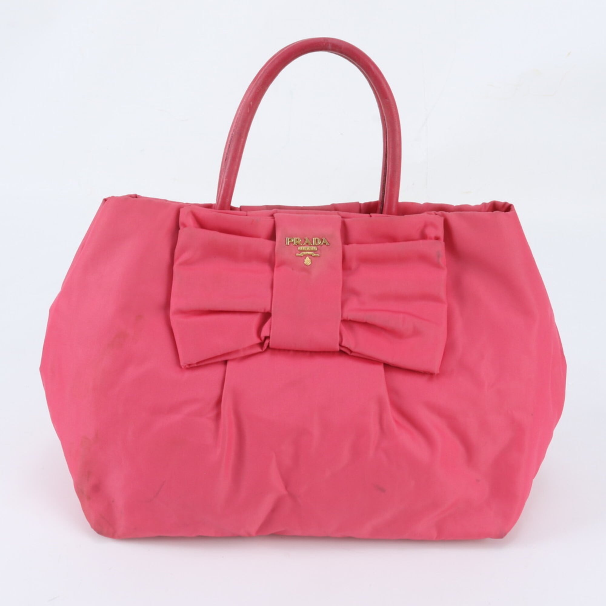 Prada Pink Nylon Leather Handbag Tote Bag (Pre-Owned)