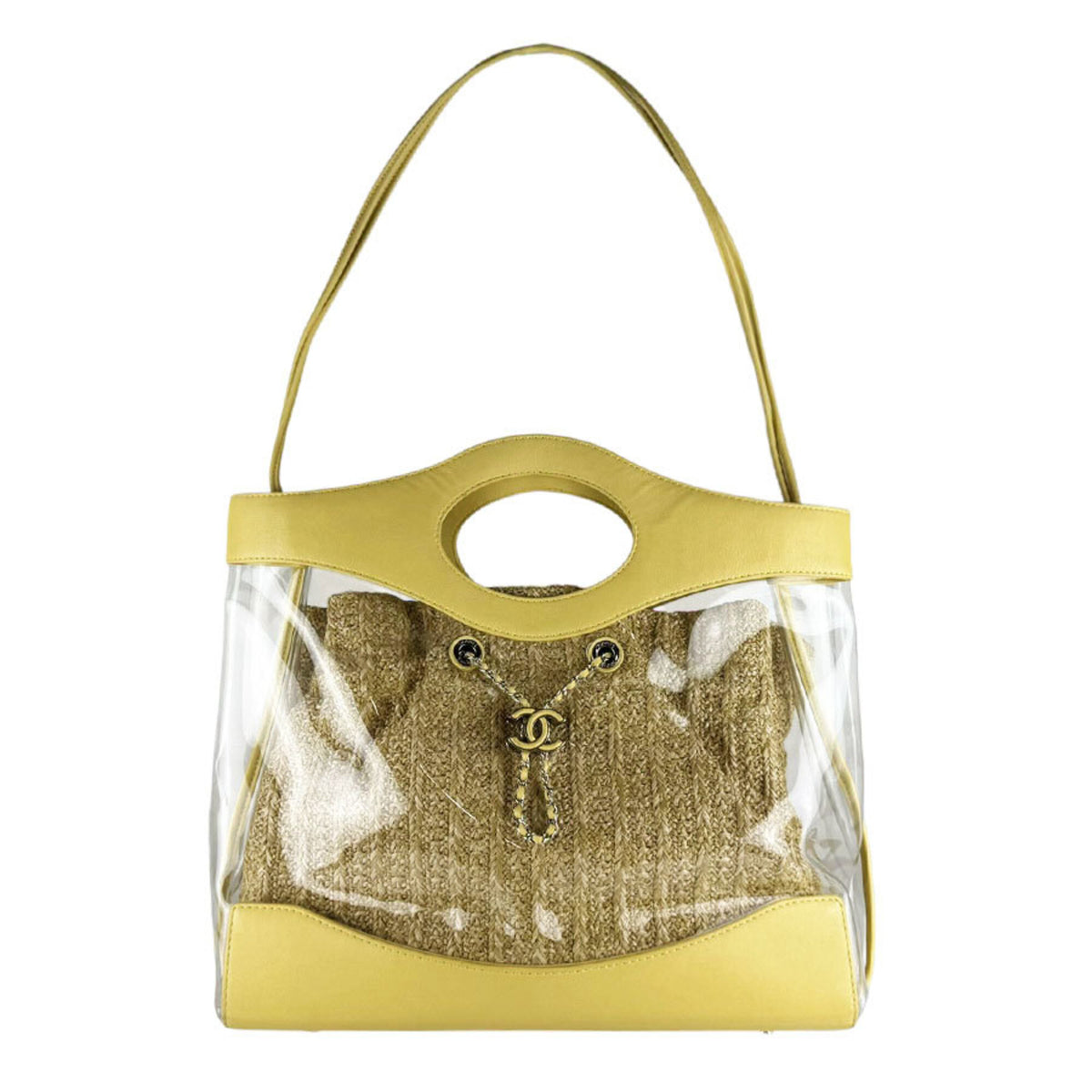 Chanel Yellow Leather Vinyl Handbag Shoulder Bag (Pre-Owned)