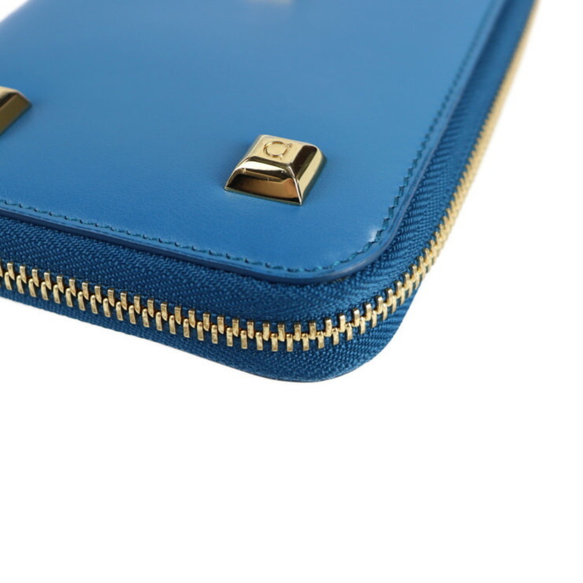 Salvatore Ferragamo Gancini Blue Leather Long Wallet (Bi-Fold) (Pre-Owned)