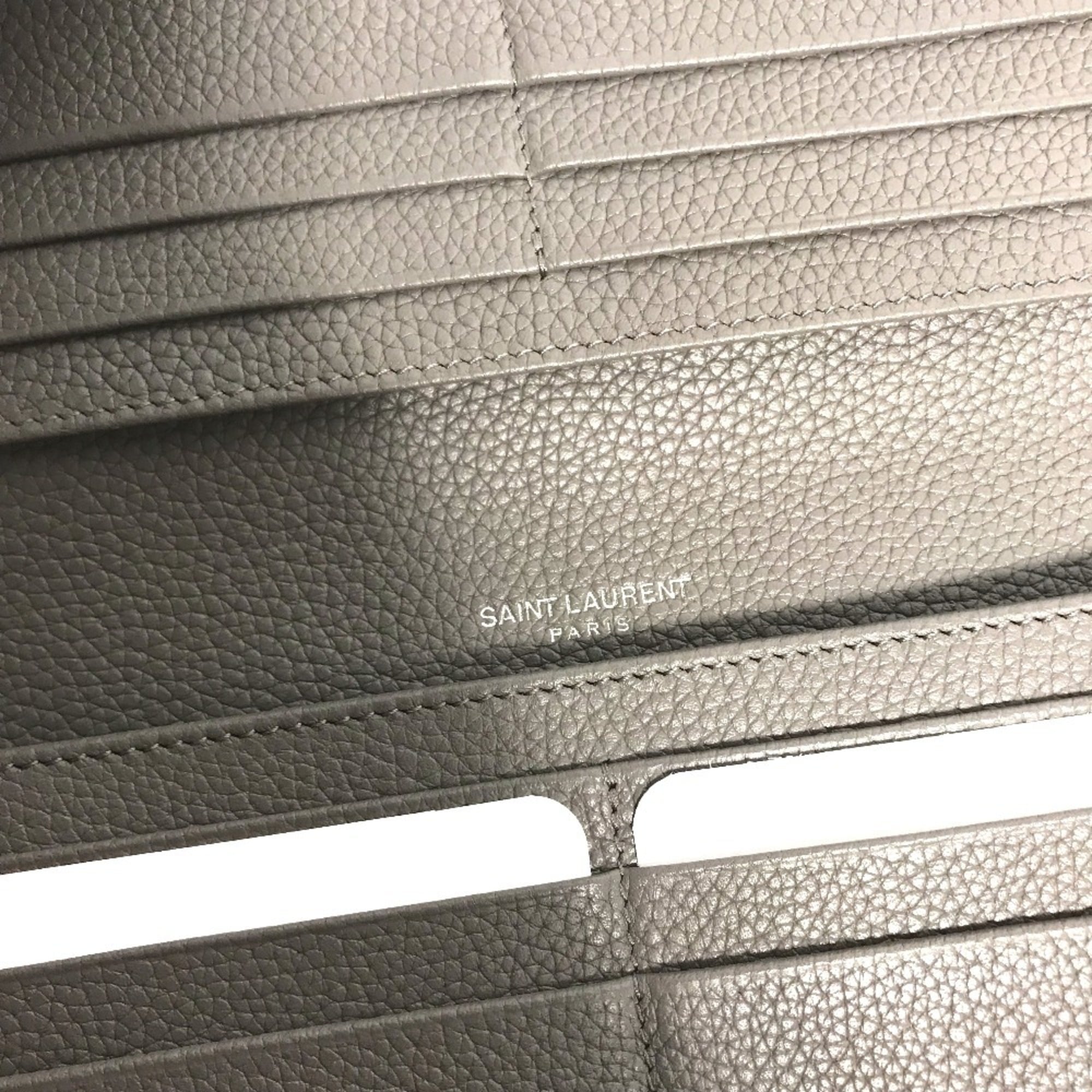 Yves Saint Laurent Gray Leather Long Wallet (Bi-Fold) (Pre-Owned)