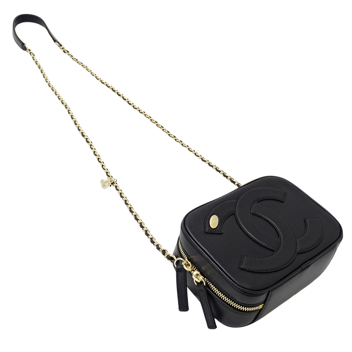 Chanel Black Leather Handbag Shoulder Bag (Pre-Owned)