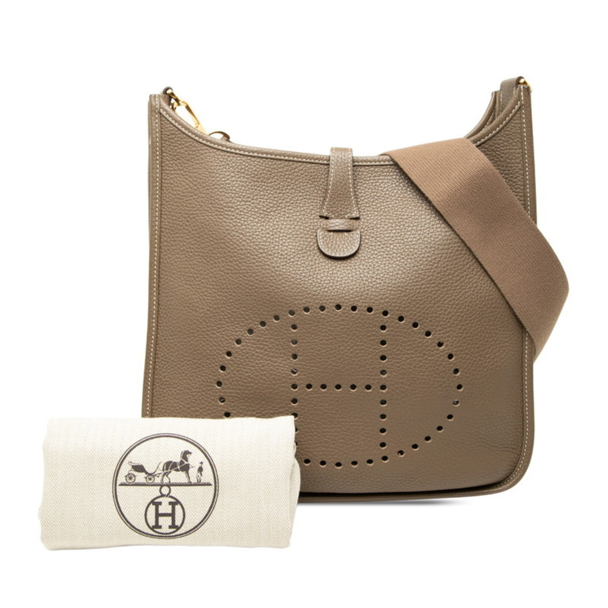 Hermes Etoupe Gray Taurillon Clemence Leather Shoulder Bag (Pre-Owned)