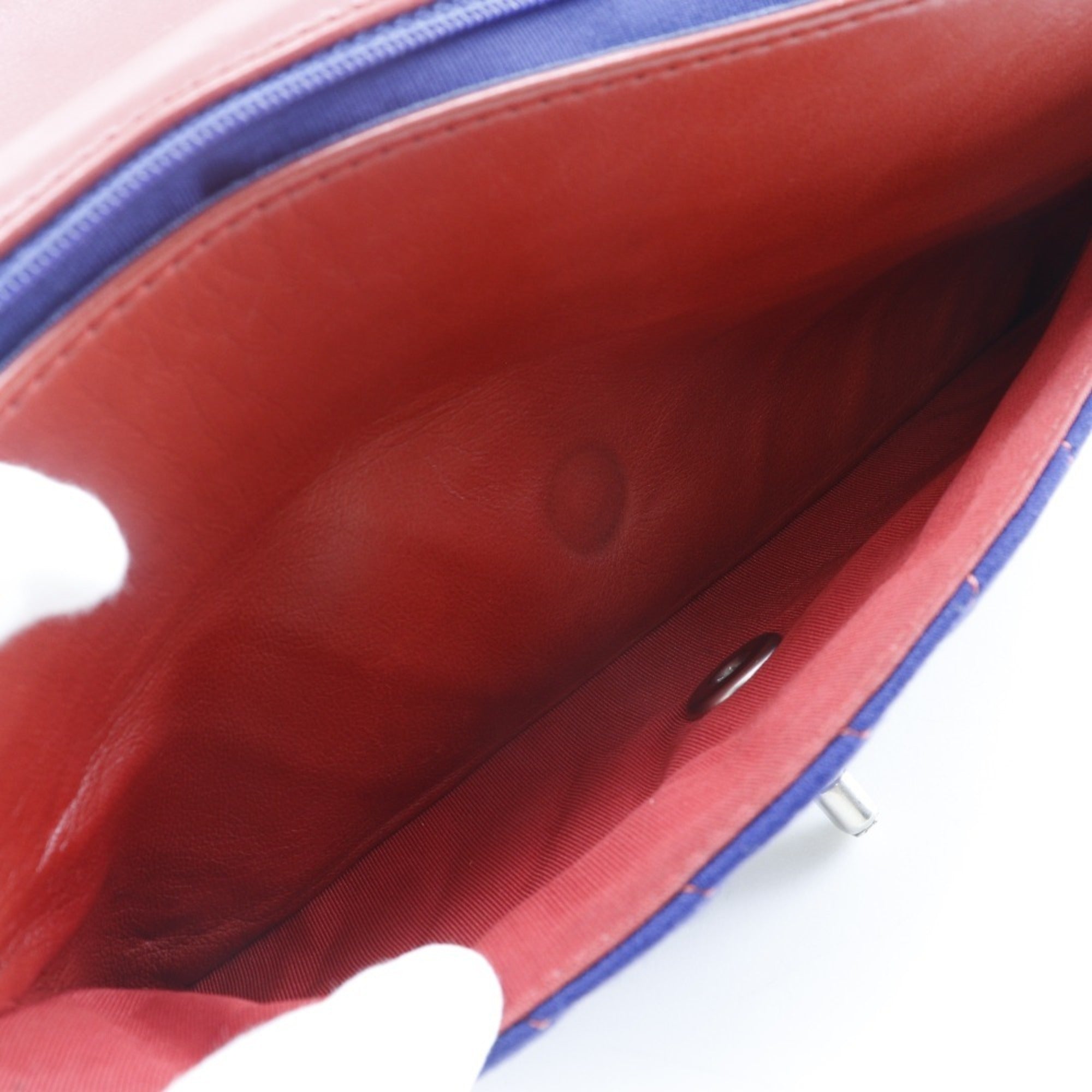 Chanel Navy Red Color Cotton Shoulder Bag (Pre-Owned)