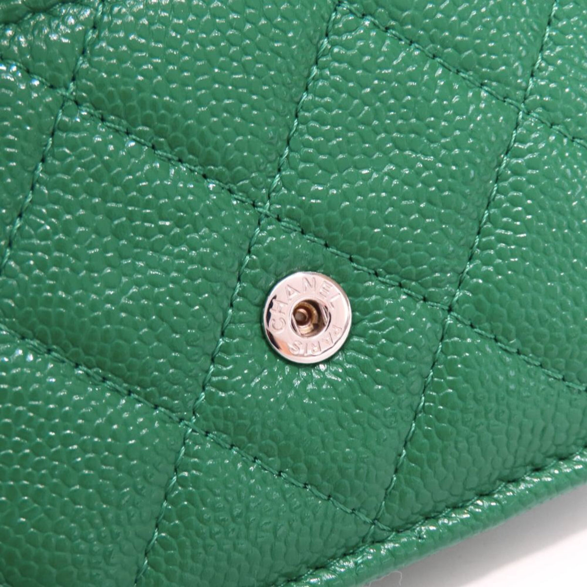 Chanel Green Grained Calfskin Wallet (Tri-Fold) (Pre-Owned)