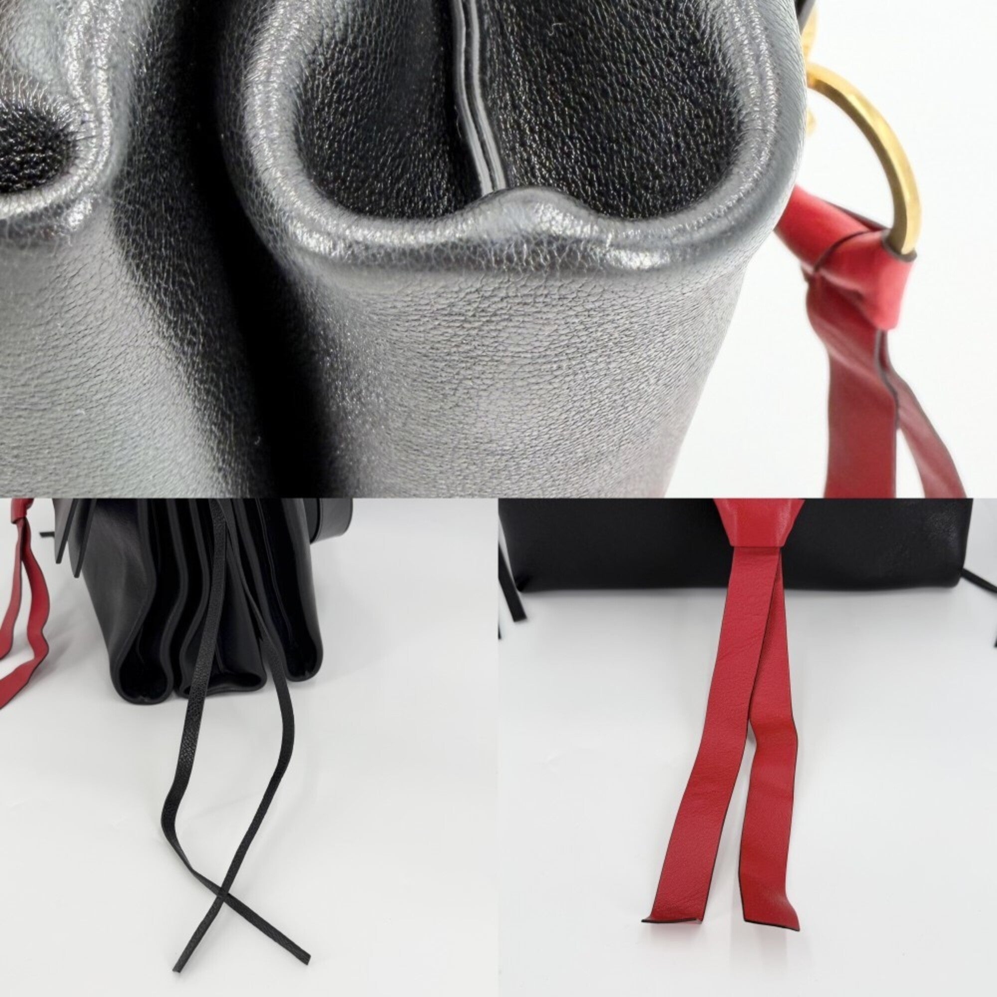 Valentino Garavani Black Red Color Leather Shoulder Bag (Pre-Owned)