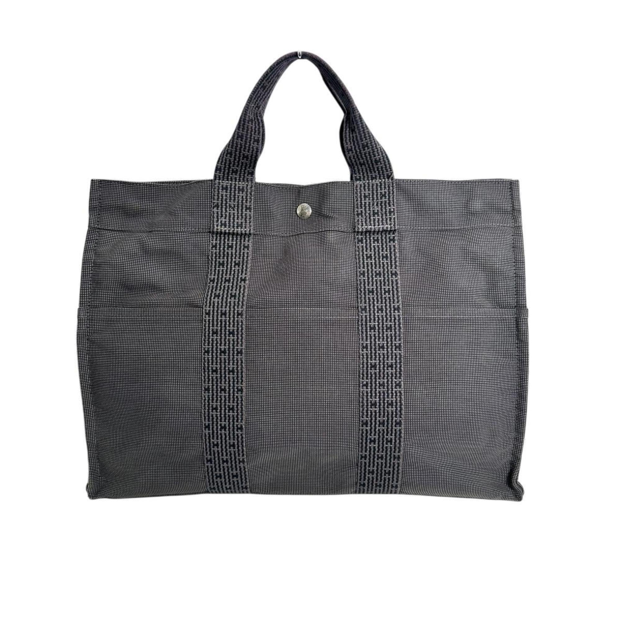 Hermes Her Line Gray Cotton Handbag Tote Bag (Pre-Owned)