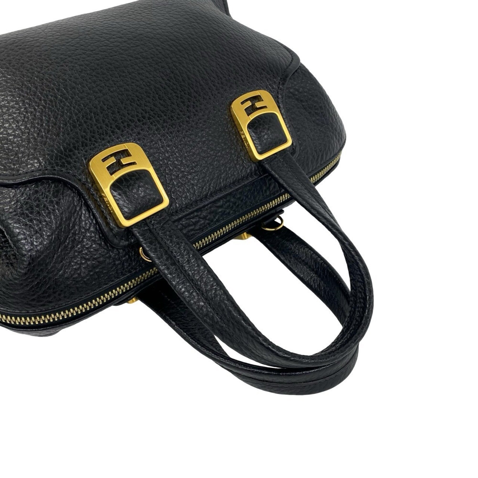 Fendi Black Leather Boston Bag Handbag Shoulder Bag (Pre-Owned)