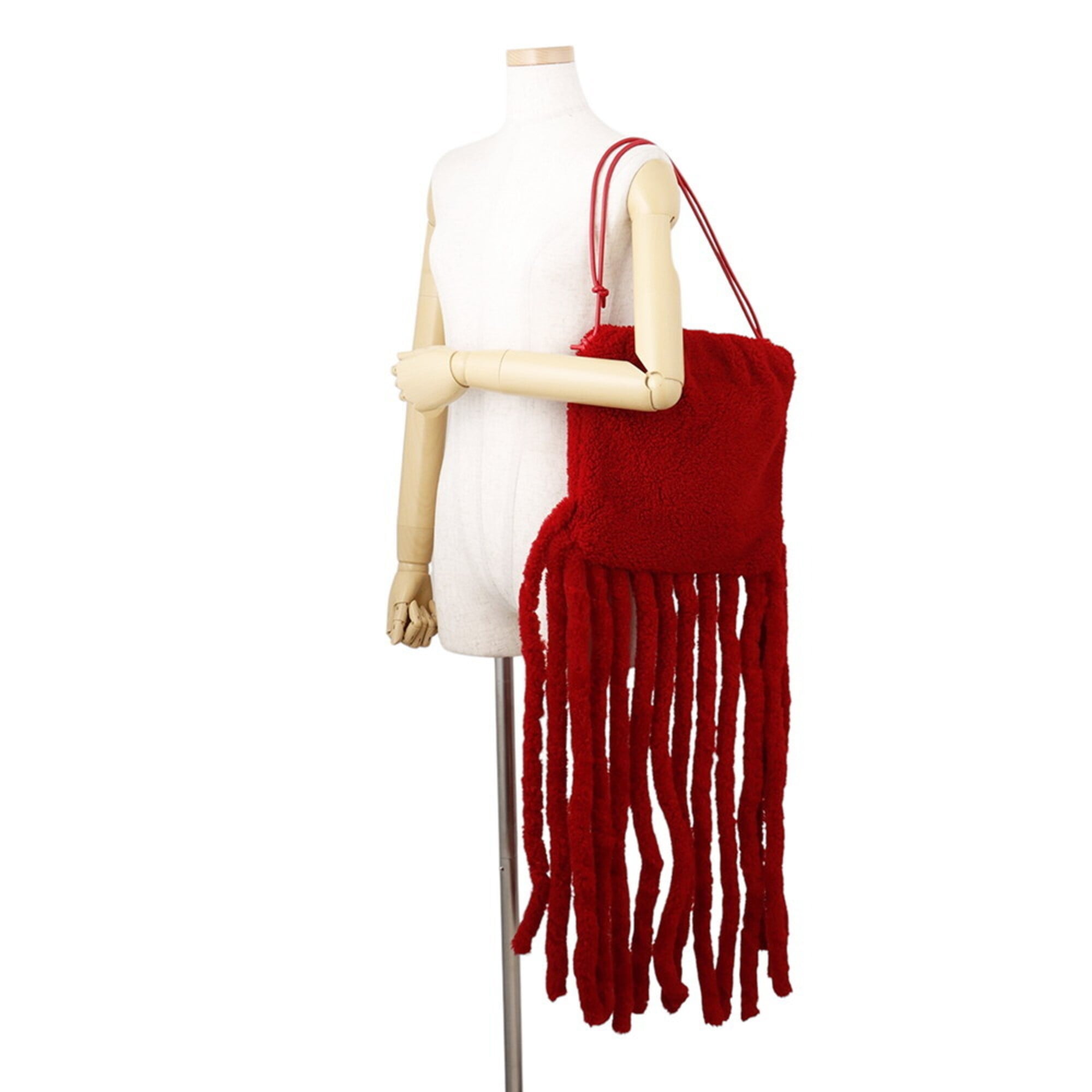 Bottega Veneta Red Color Fabric Leather Handbag Shoulder Bag (Pre-Owned)