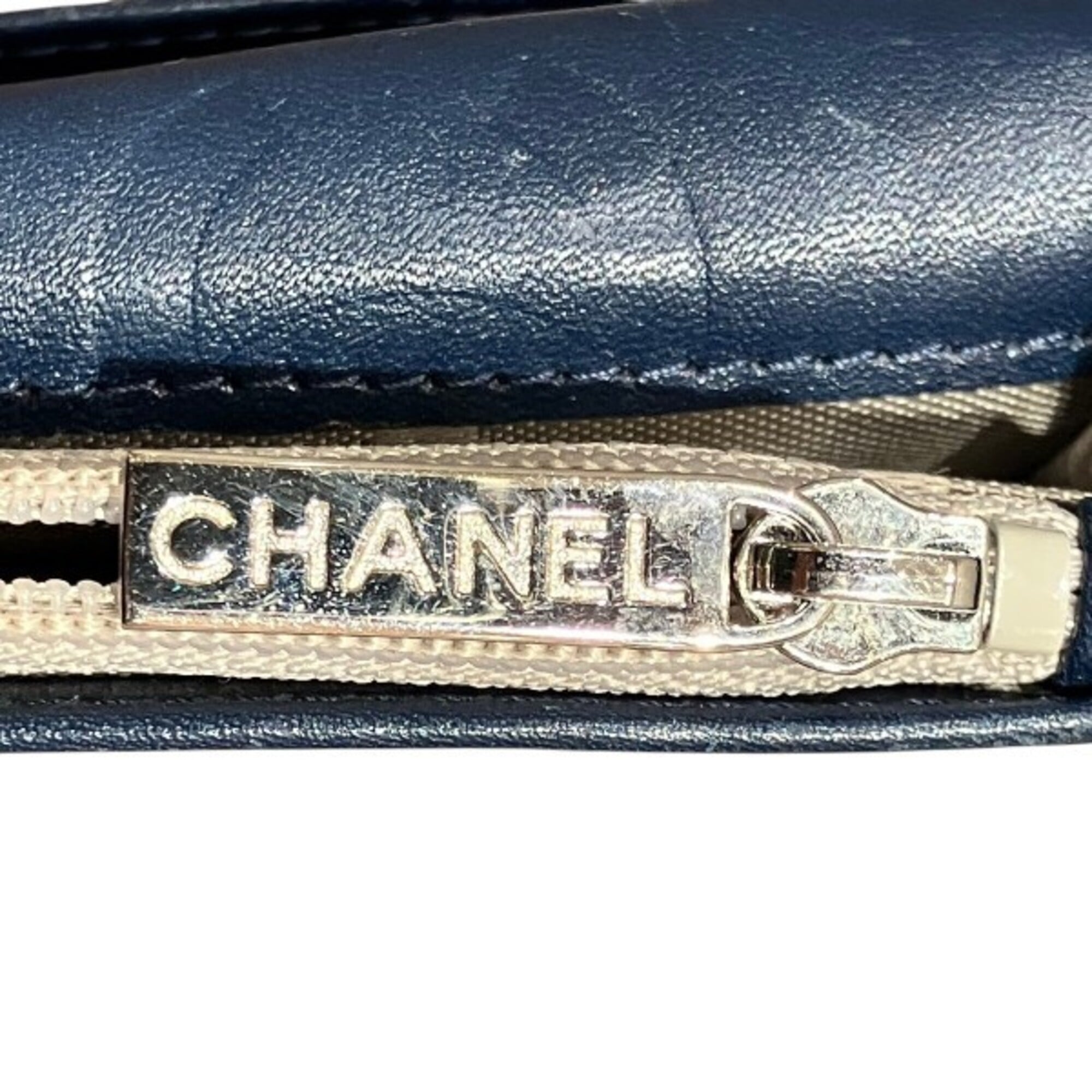 Chanel Navy Leather Long Wallet (Bi-Fold) (Pre-Owned)